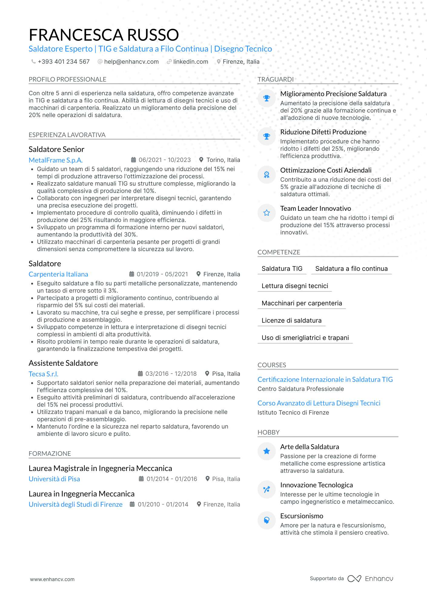 Curriculum di Saldatore di Precisione