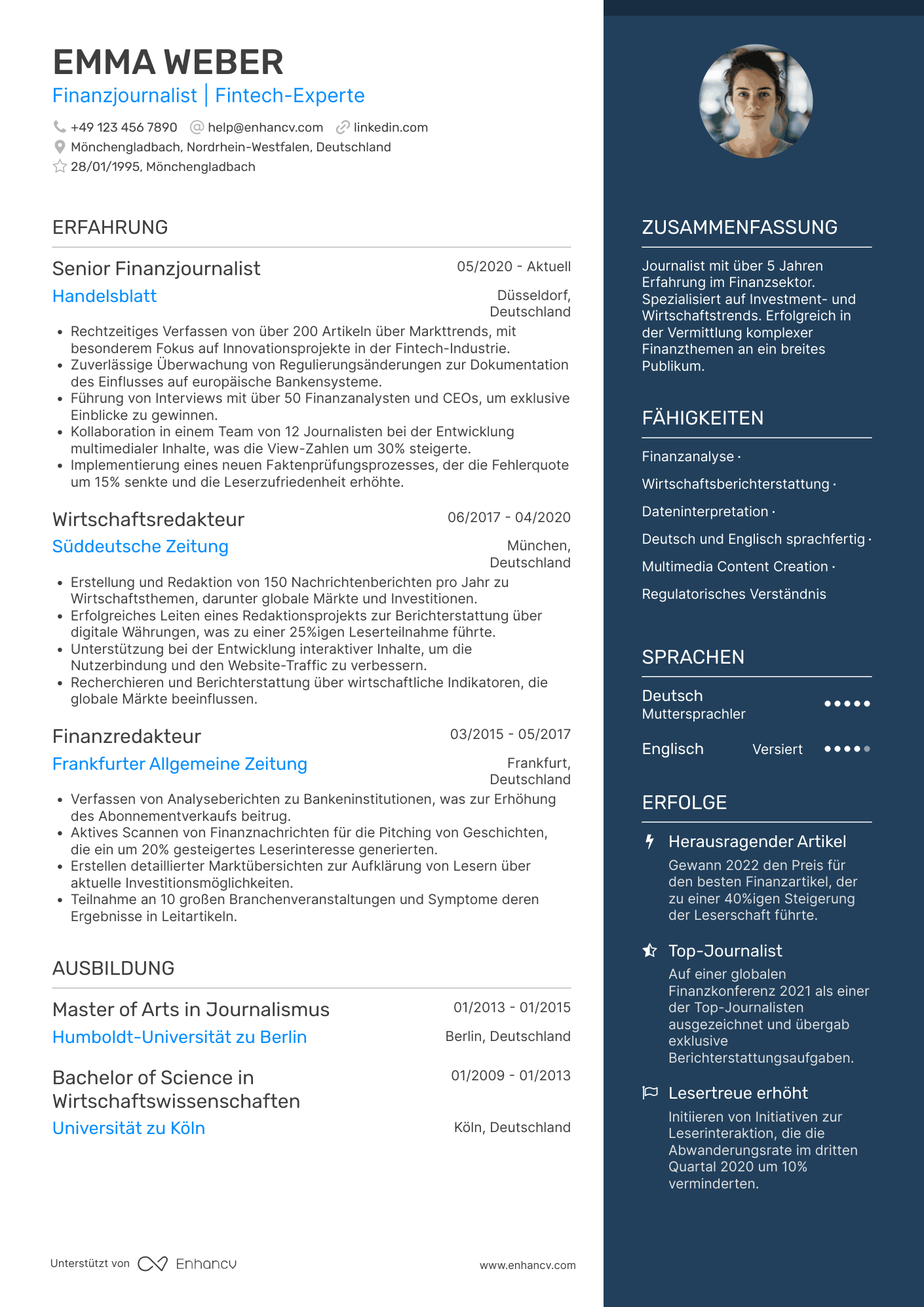 Lebenslauf in Finanzindustrie Journalist