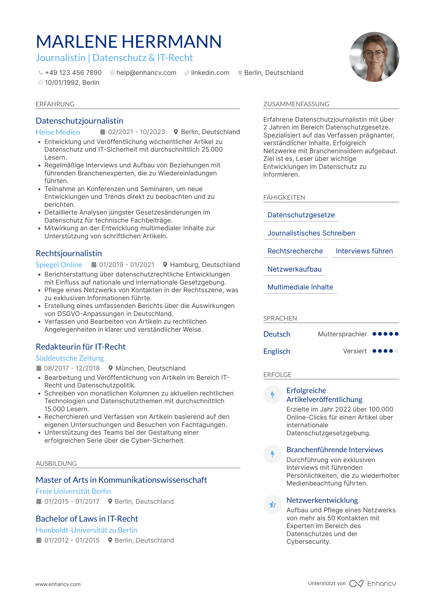 Lebenslauf als Datenschutzjournalist
