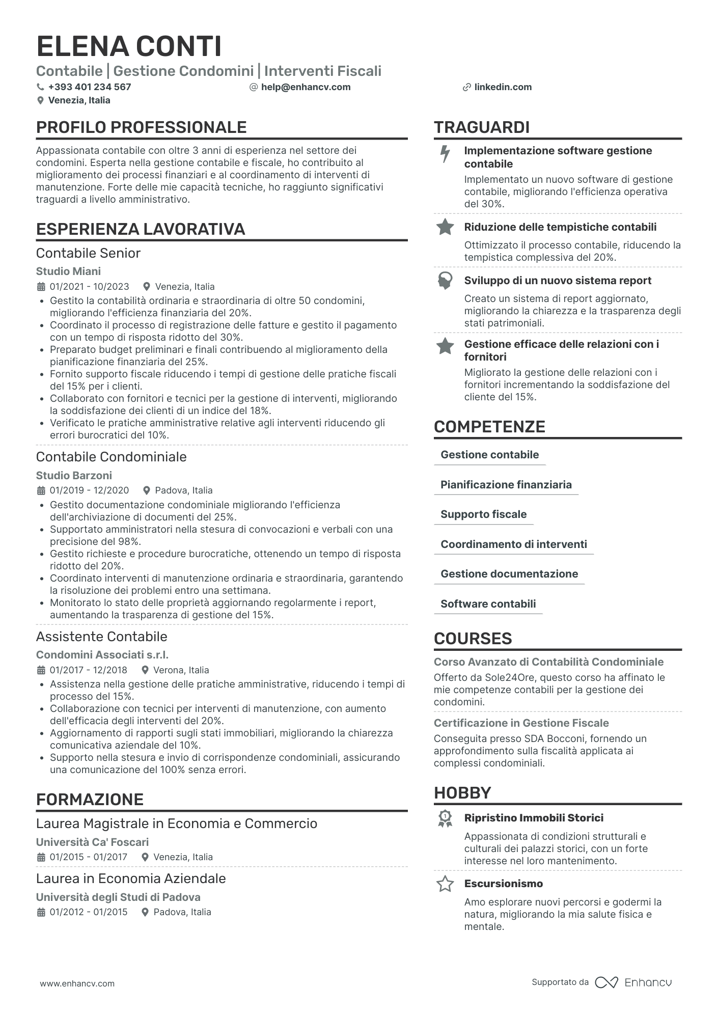 Curriculum di Contabile per il settore immobiliare