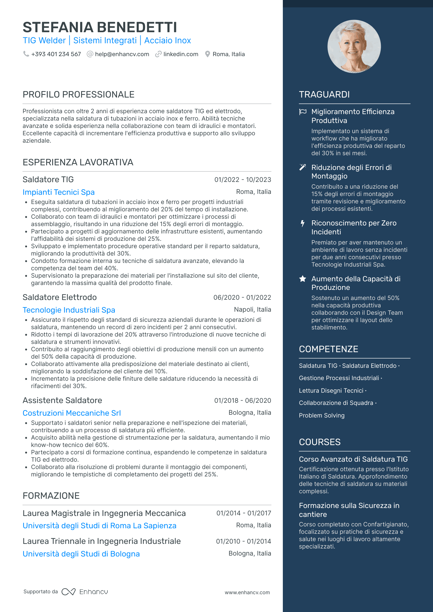 Curriculum di Saldatore a TIG
