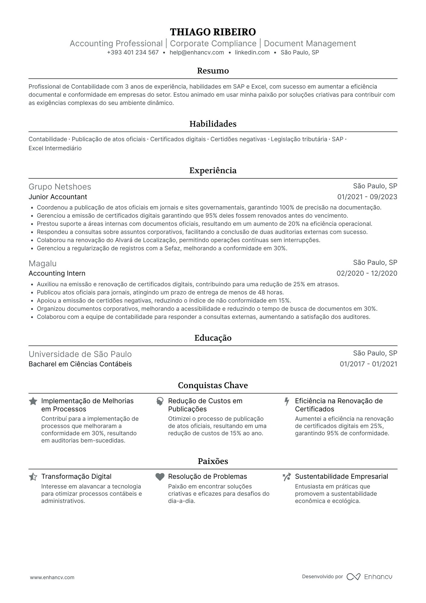 Currículo de Analista Contábil Júnior
