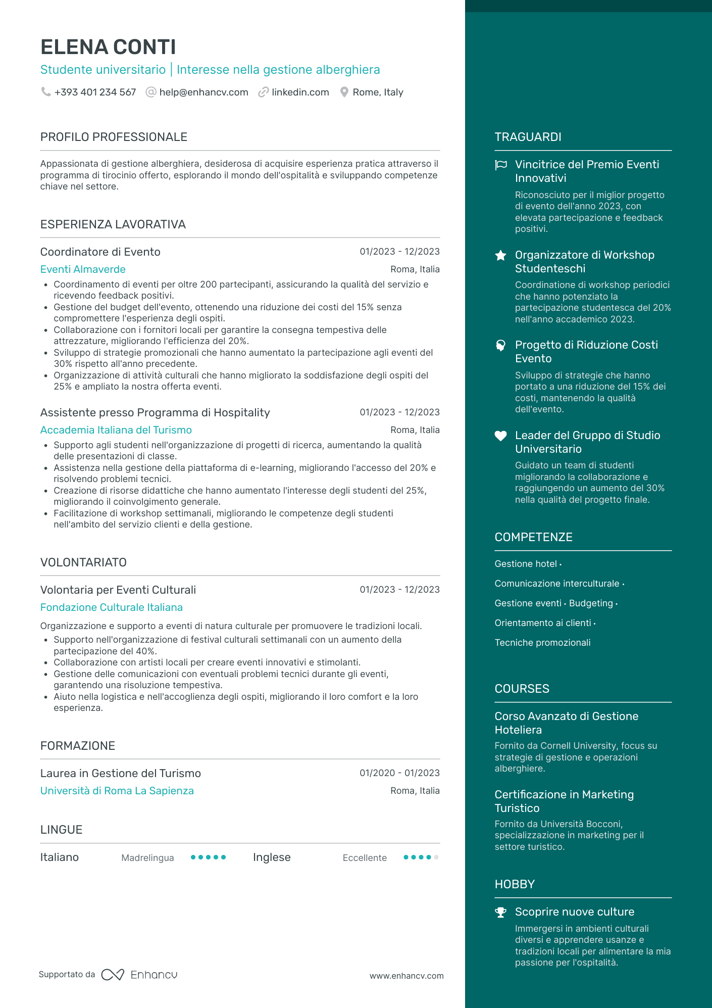 Curriculum di Tirocinio Universitario in Giurisprudenza