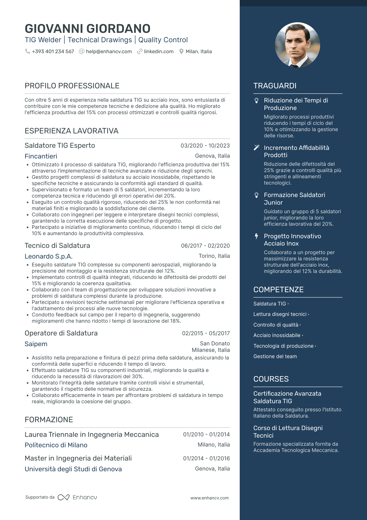 Curriculum di Saldatore Certificato