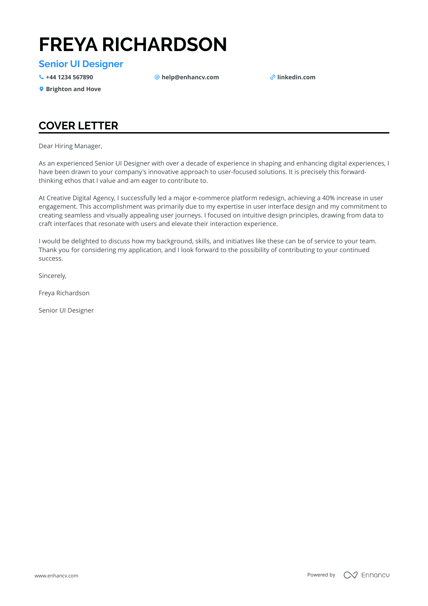 UI Designer Cover letter