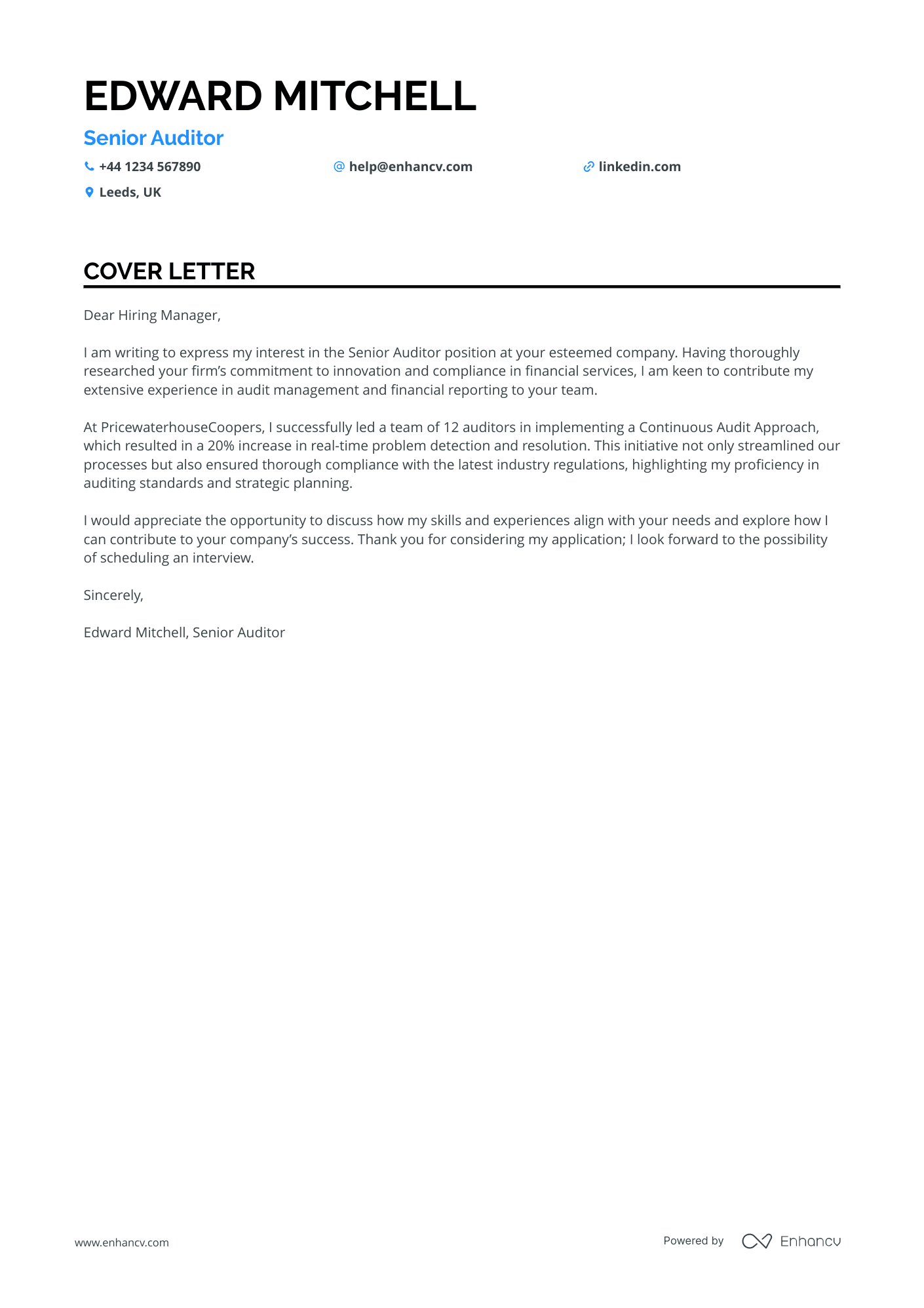 Audit Manager Cover letter