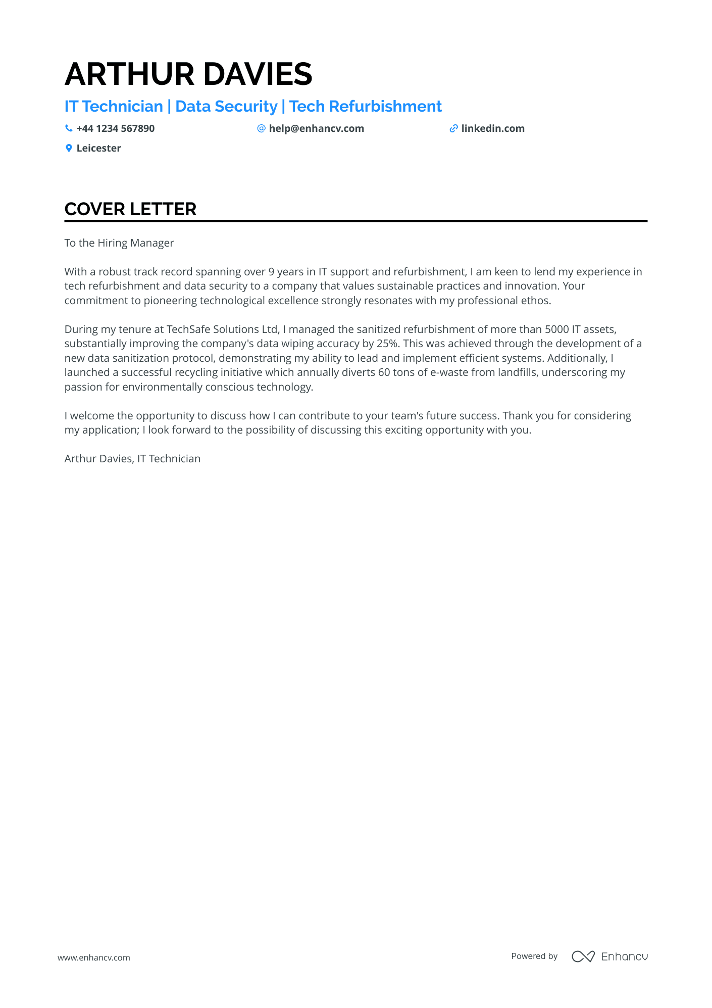 IT Technician Cover letter