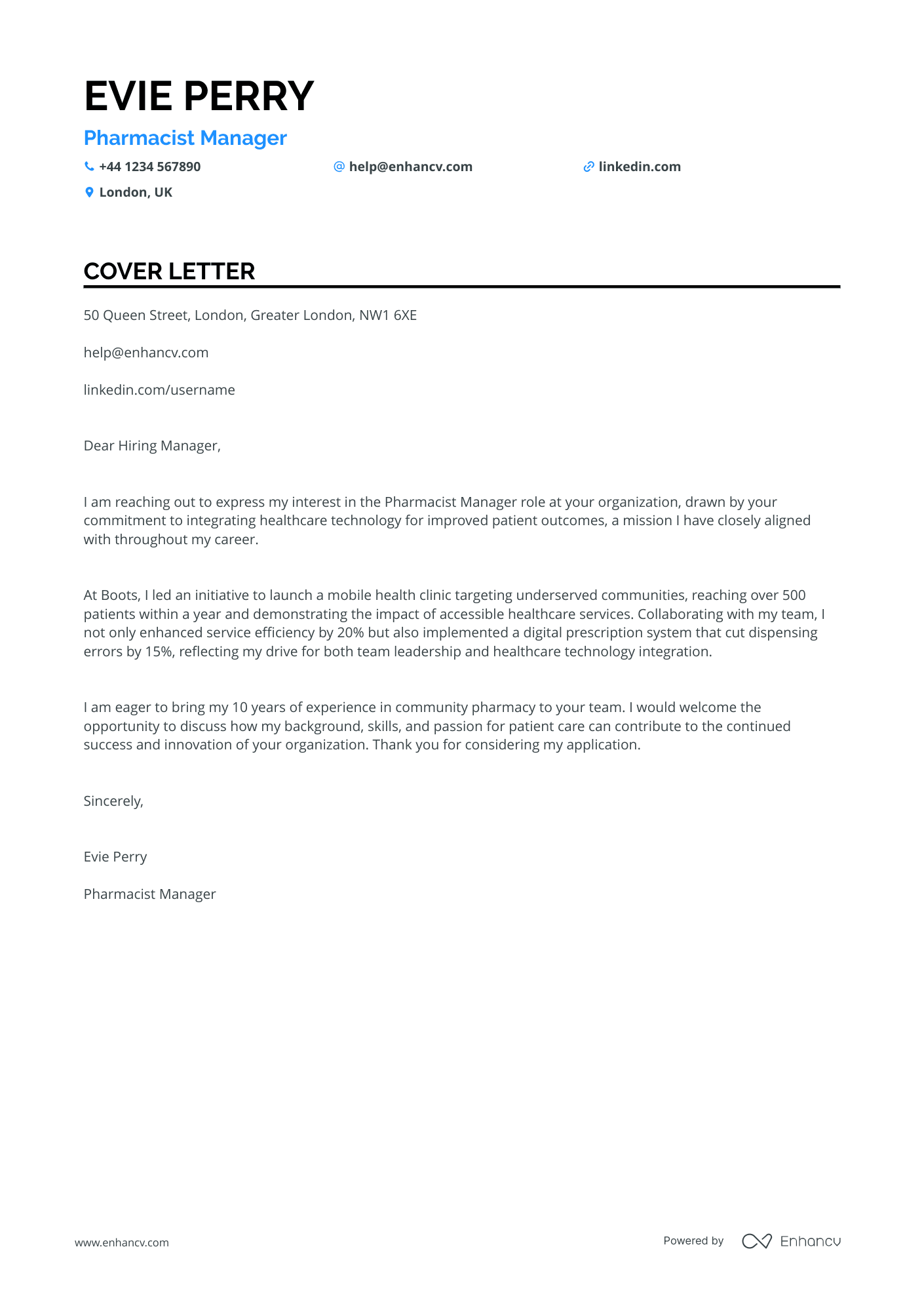 Pharmacist Cover letter