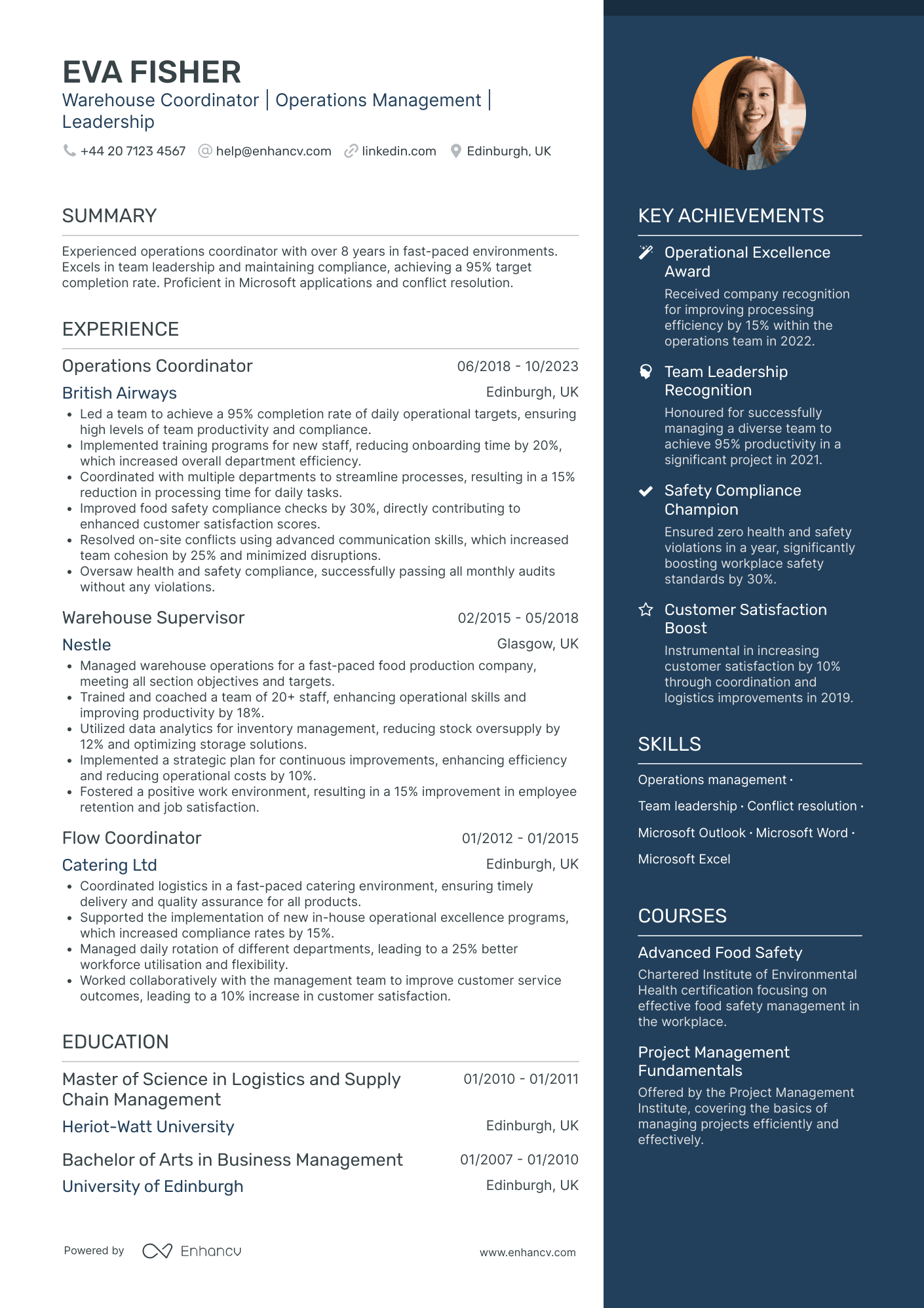 Warehouse Worker in Food Industry Resume Example