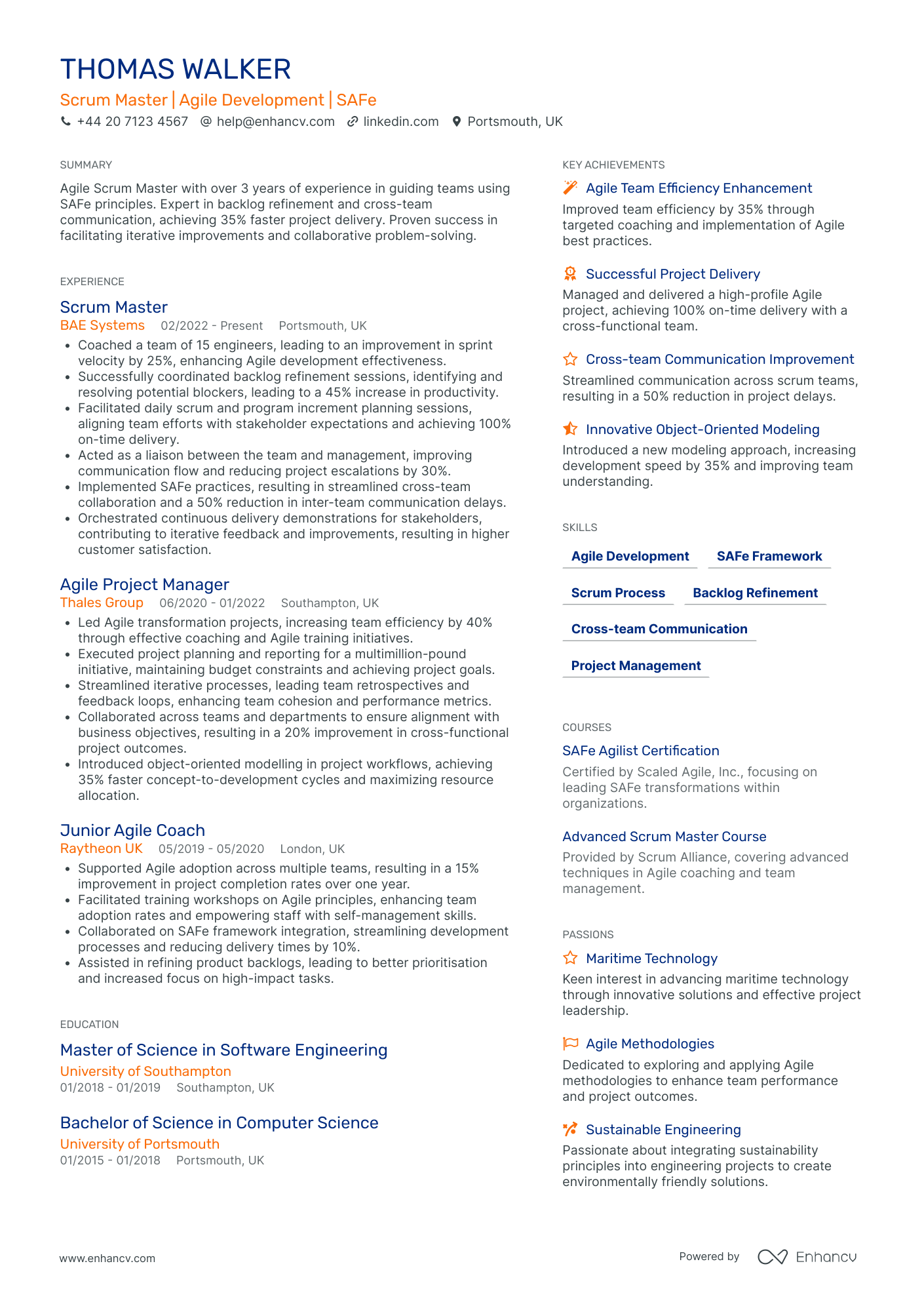 Scrum Master for Software Development Resume Example