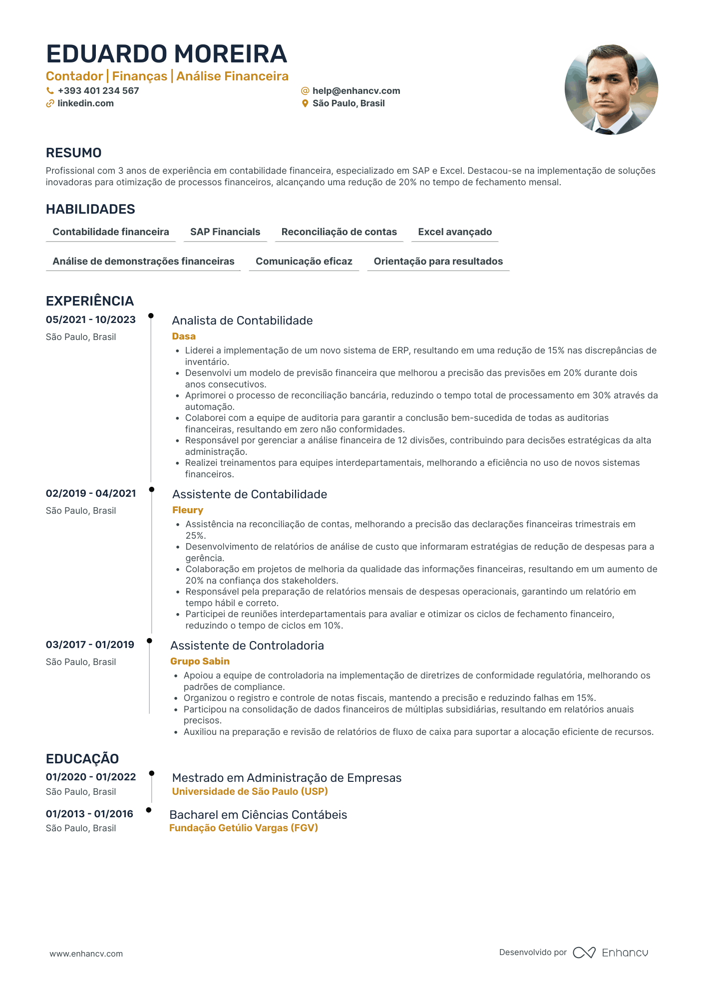 Currículo de Contador Sem experiência Resume Example
