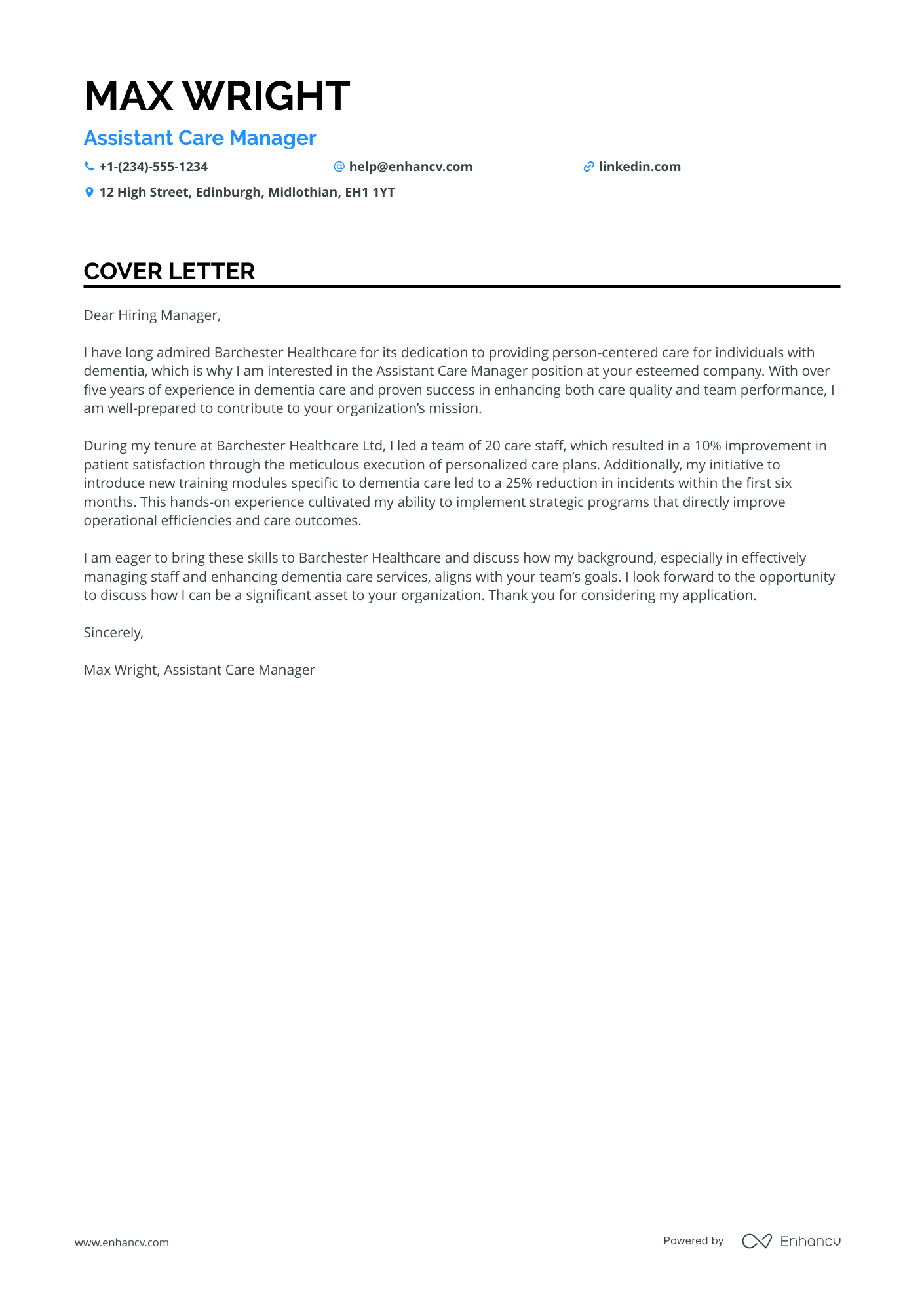 Assistant Care Manager Resume Example