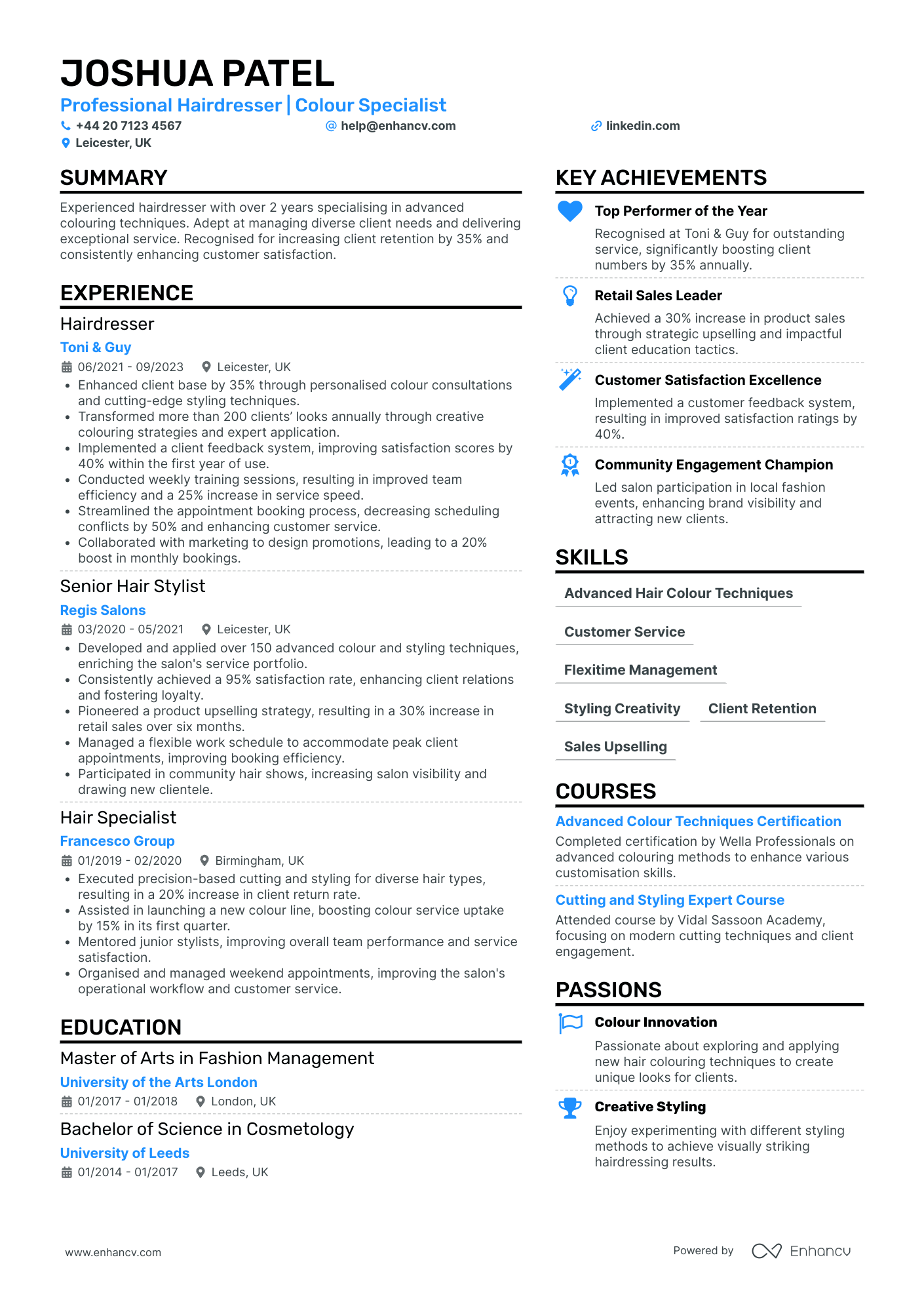Hairdresser Salon Owner Resume Example