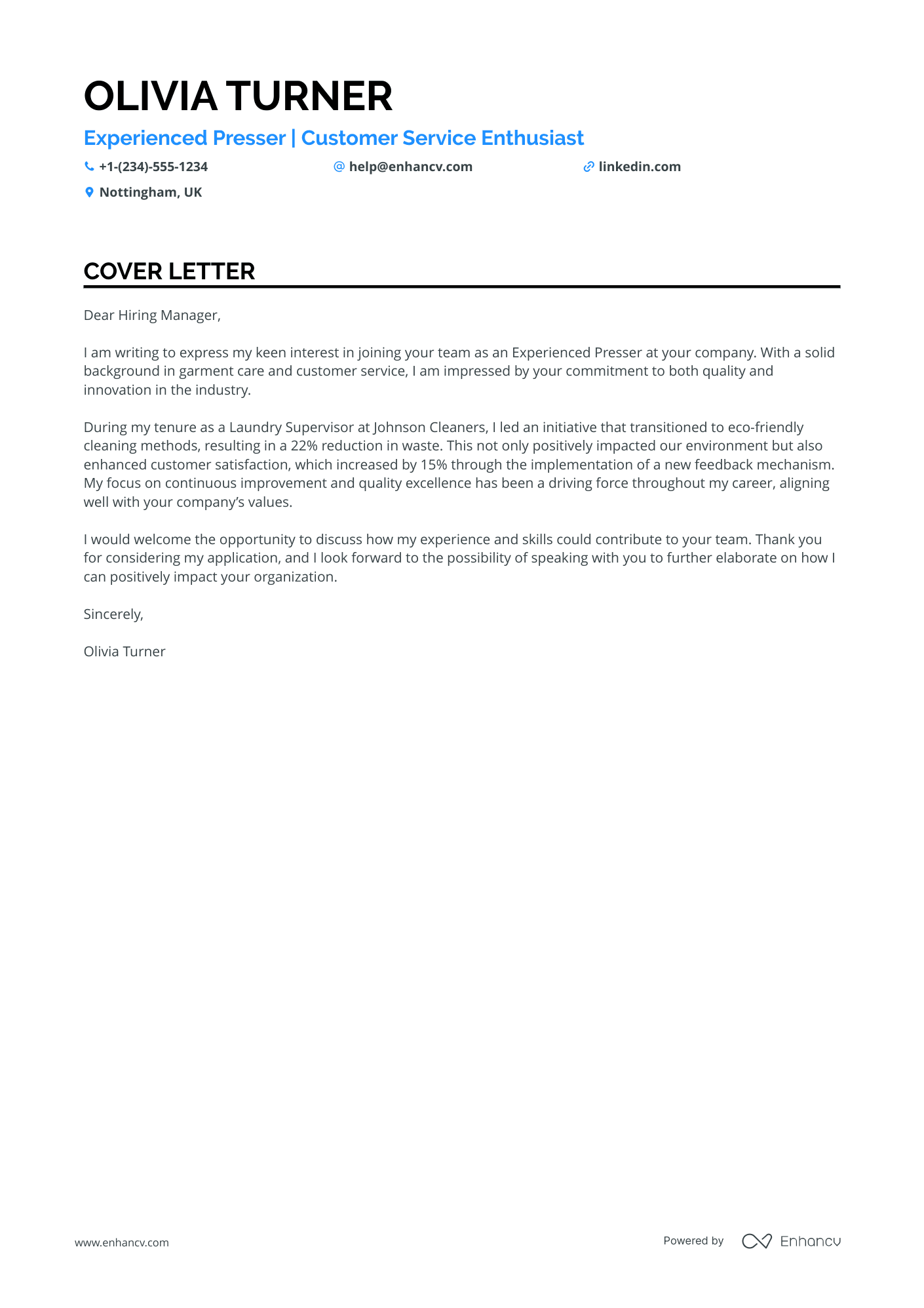 Dry Cleaner Resume Example