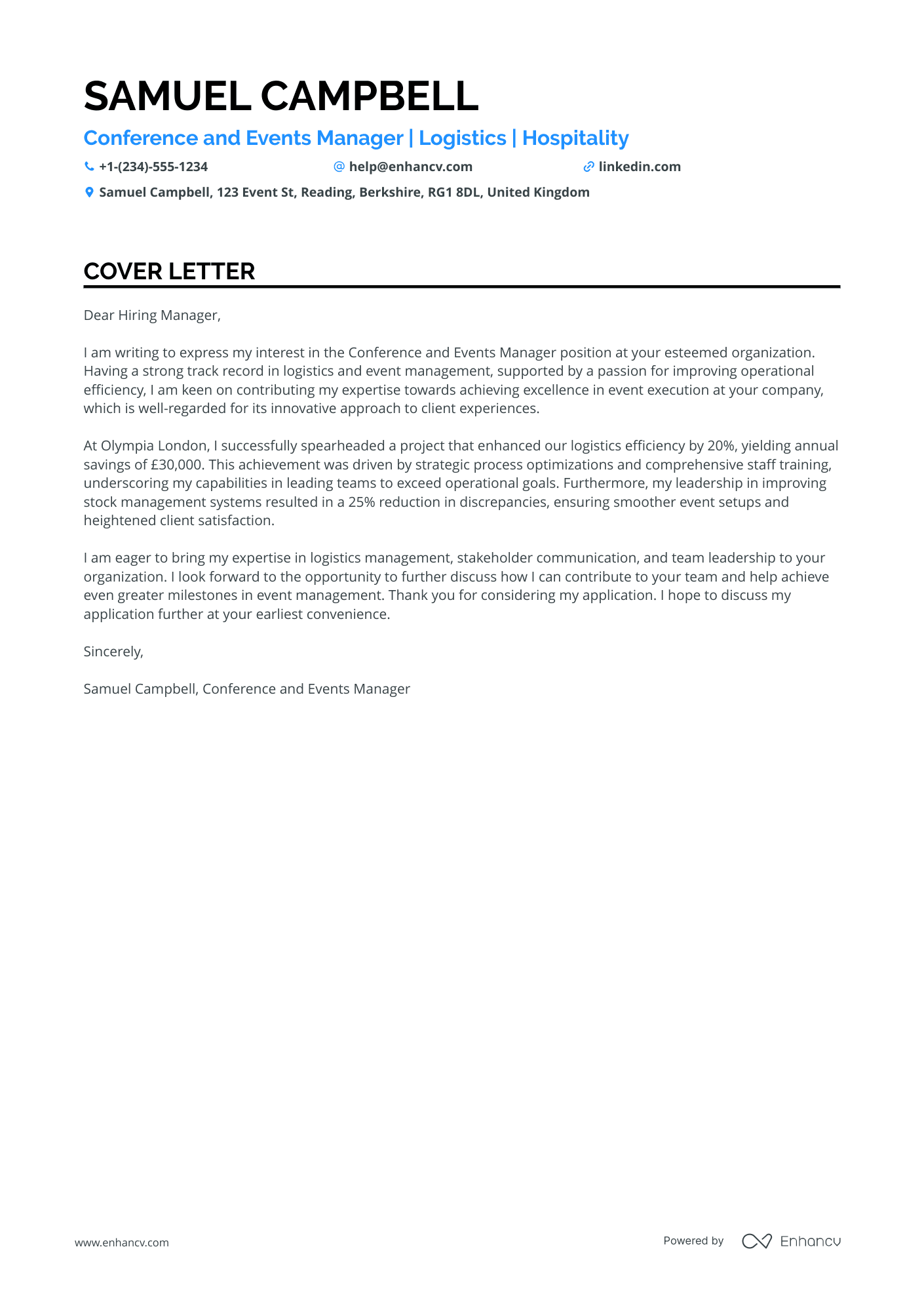 Conference and Exhibition Events Manager Resume Example