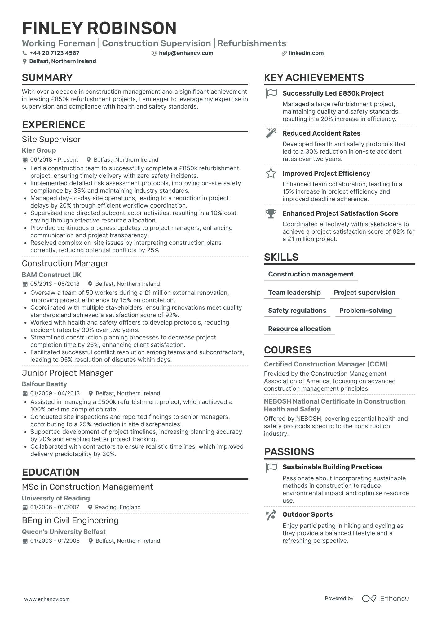 Construction Worker Foreman Resume Example