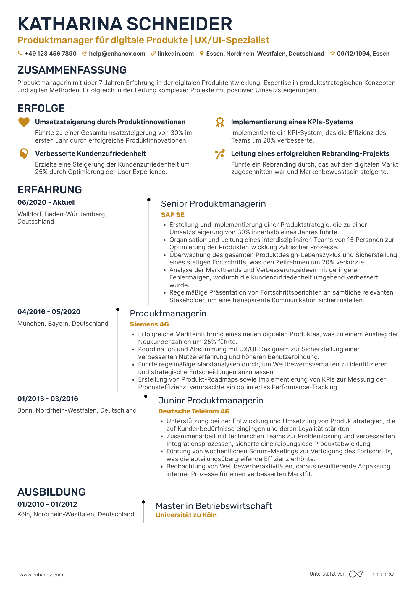 Lebenslauf als Produktmanager für digitale Produkte Resume Example