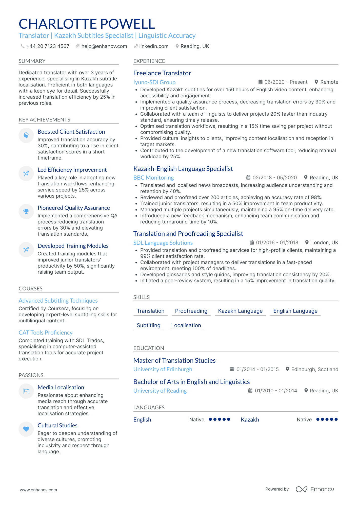Freelance Translator Team Lead Resume Example