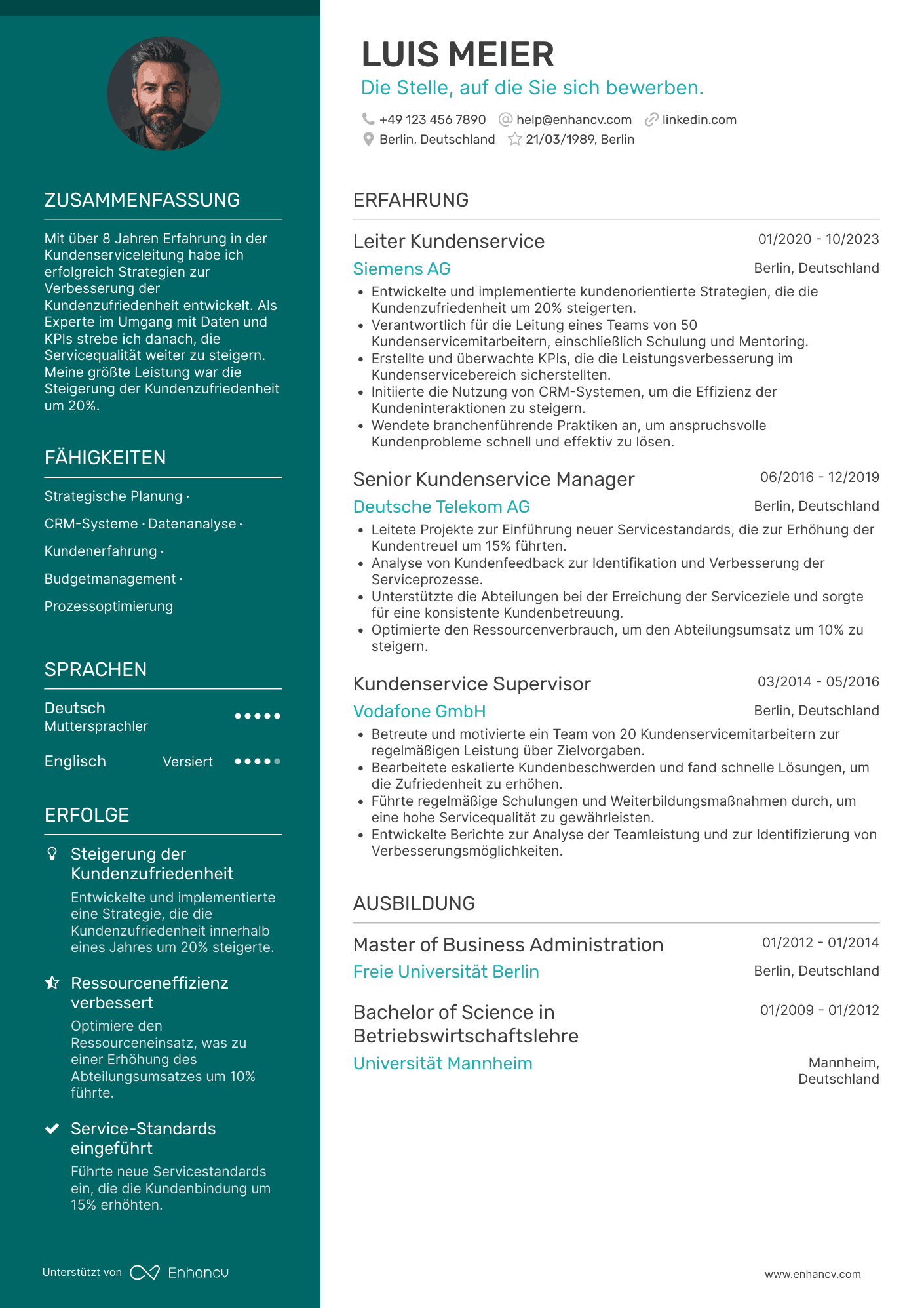 Lebenslauf als Kundenservice Direktor Resume Example