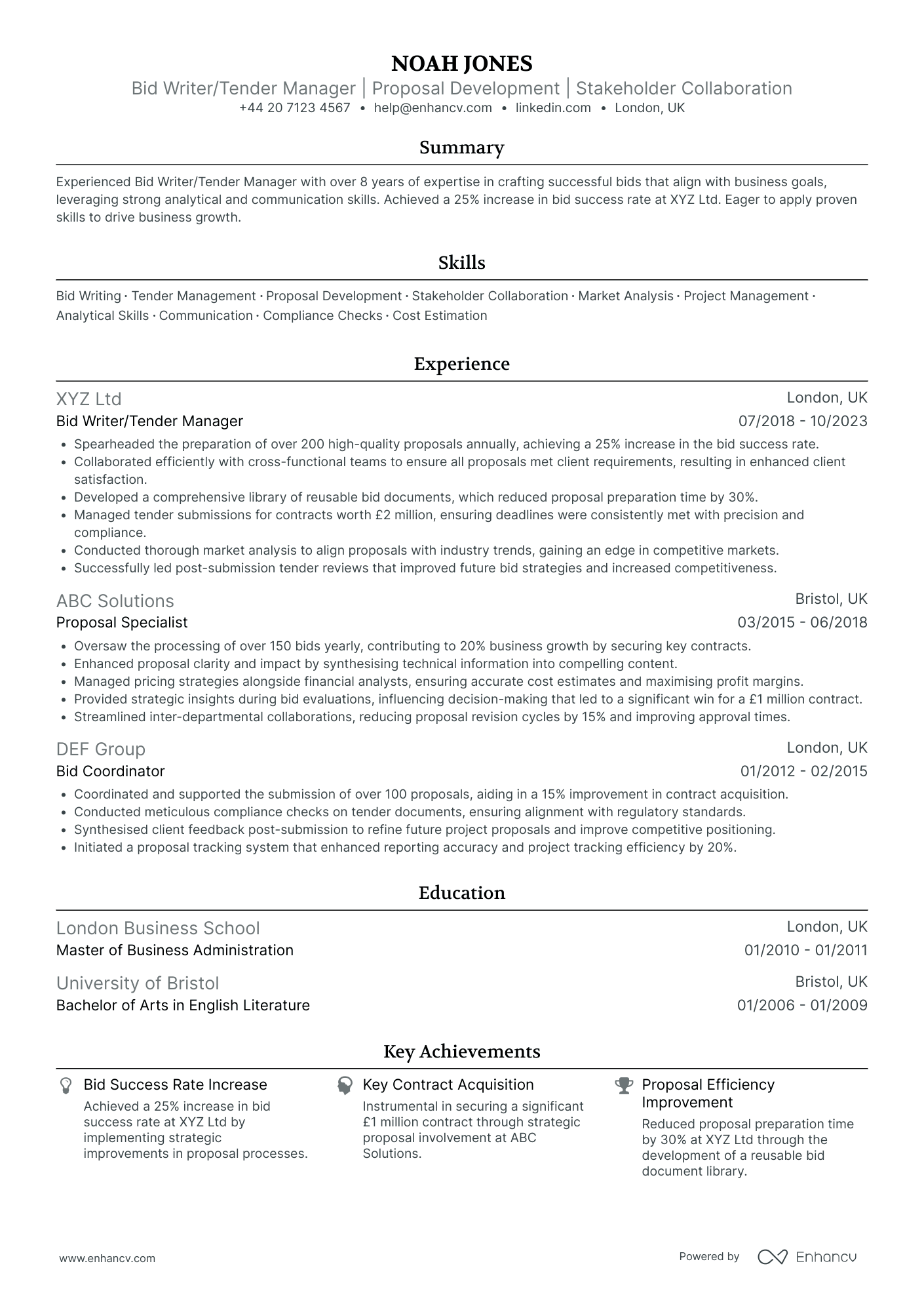 Freelance Proposal Writer Resume Example
