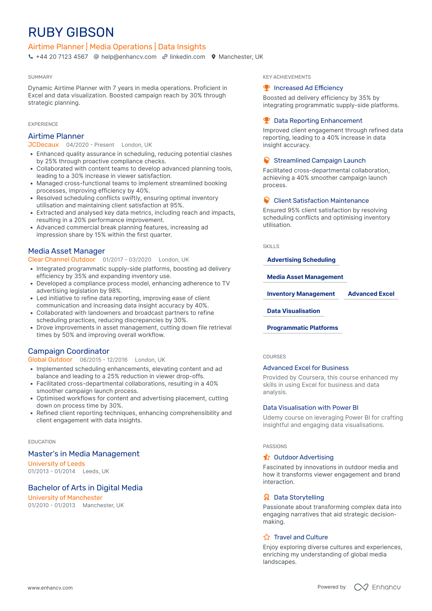 Advertising Media Planner Resume Example
