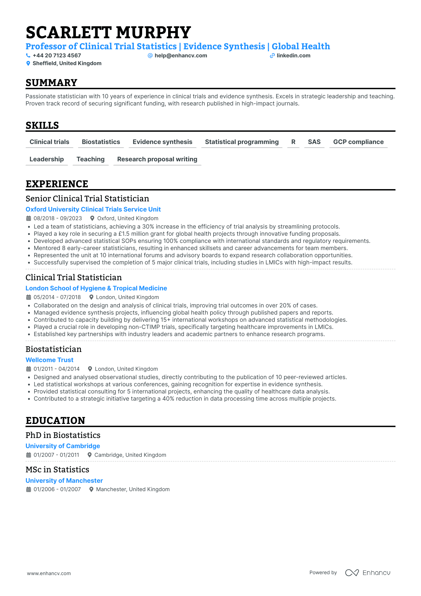 Experienced Sports Statistician Resume Example
