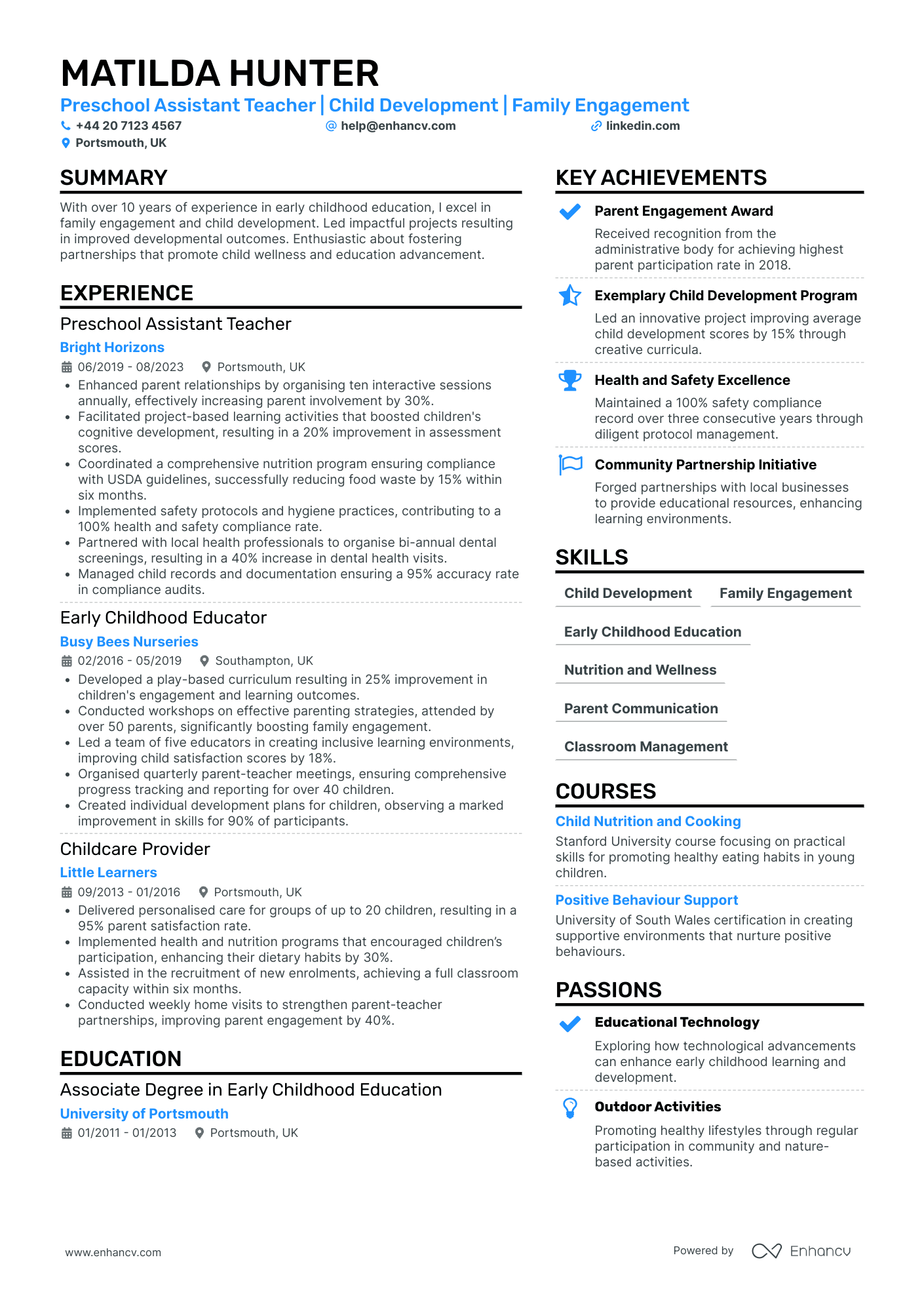 Assistant Preschool Teacher Resume Example