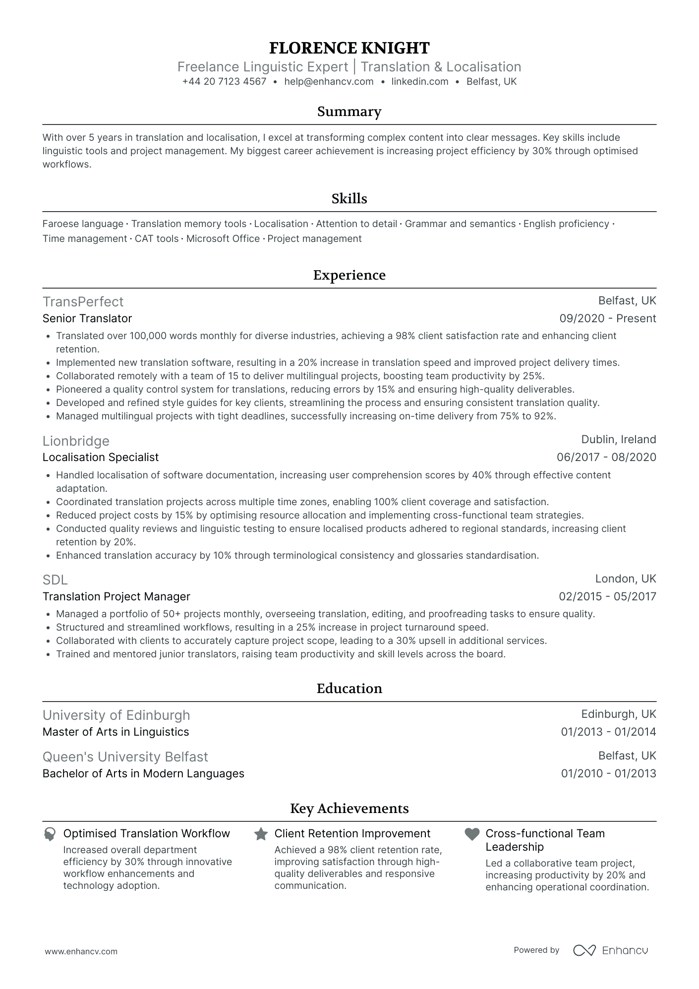 Freelance Software Translator Resume Example