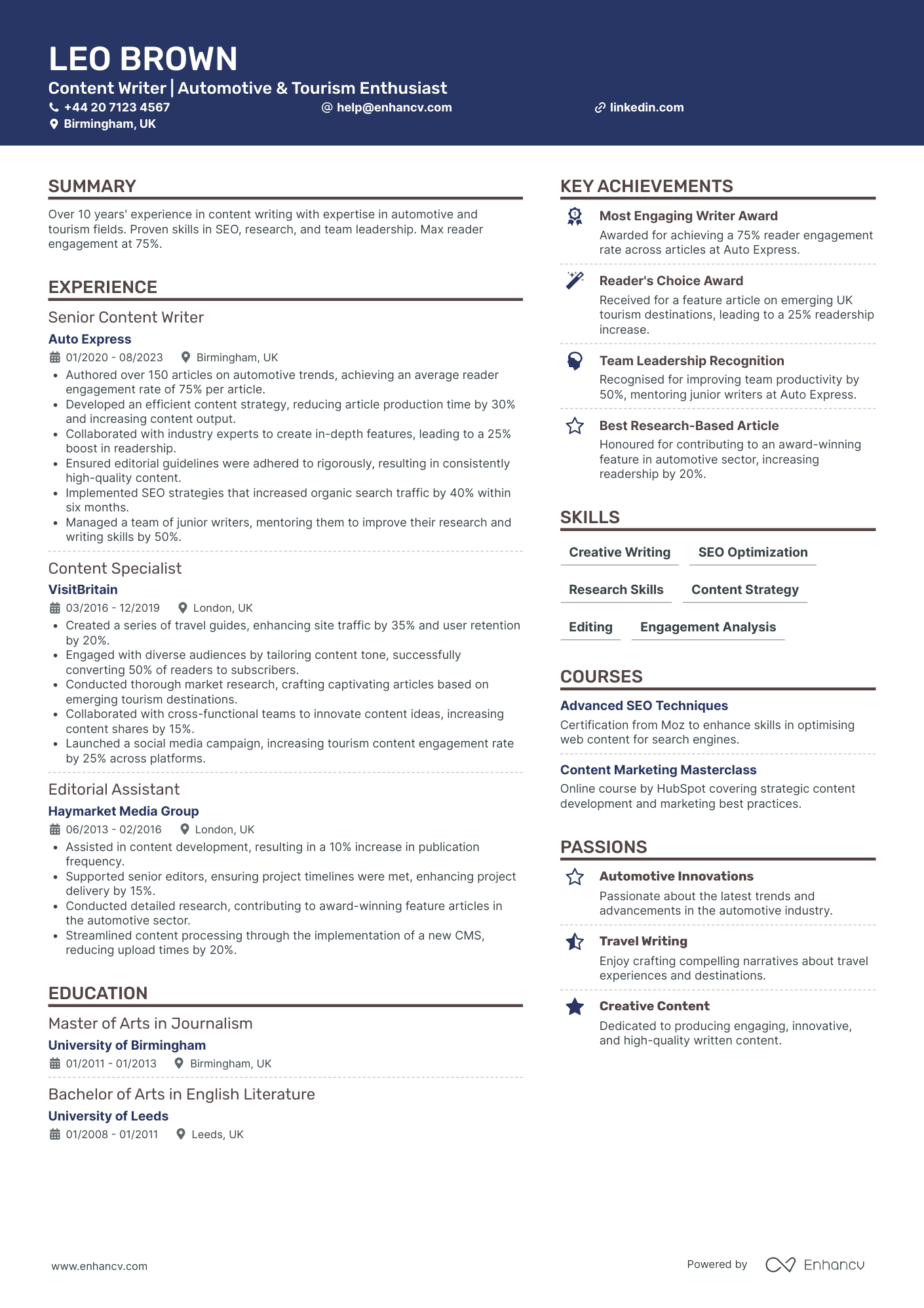 Expert Freelance Writer Resume Example