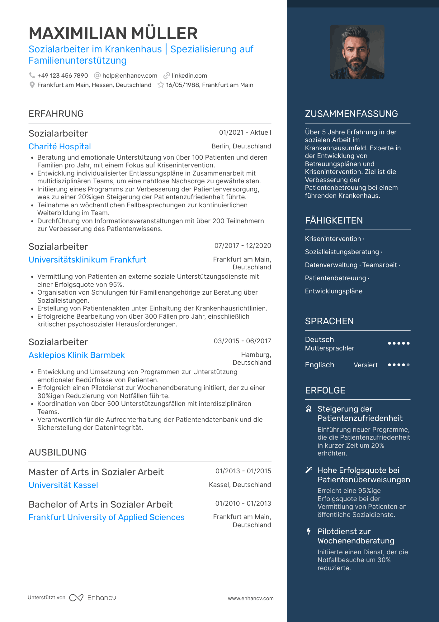 Lebenslauf als Sozialarbeiter in der Krankenhaussozialarbeit Resume Example
