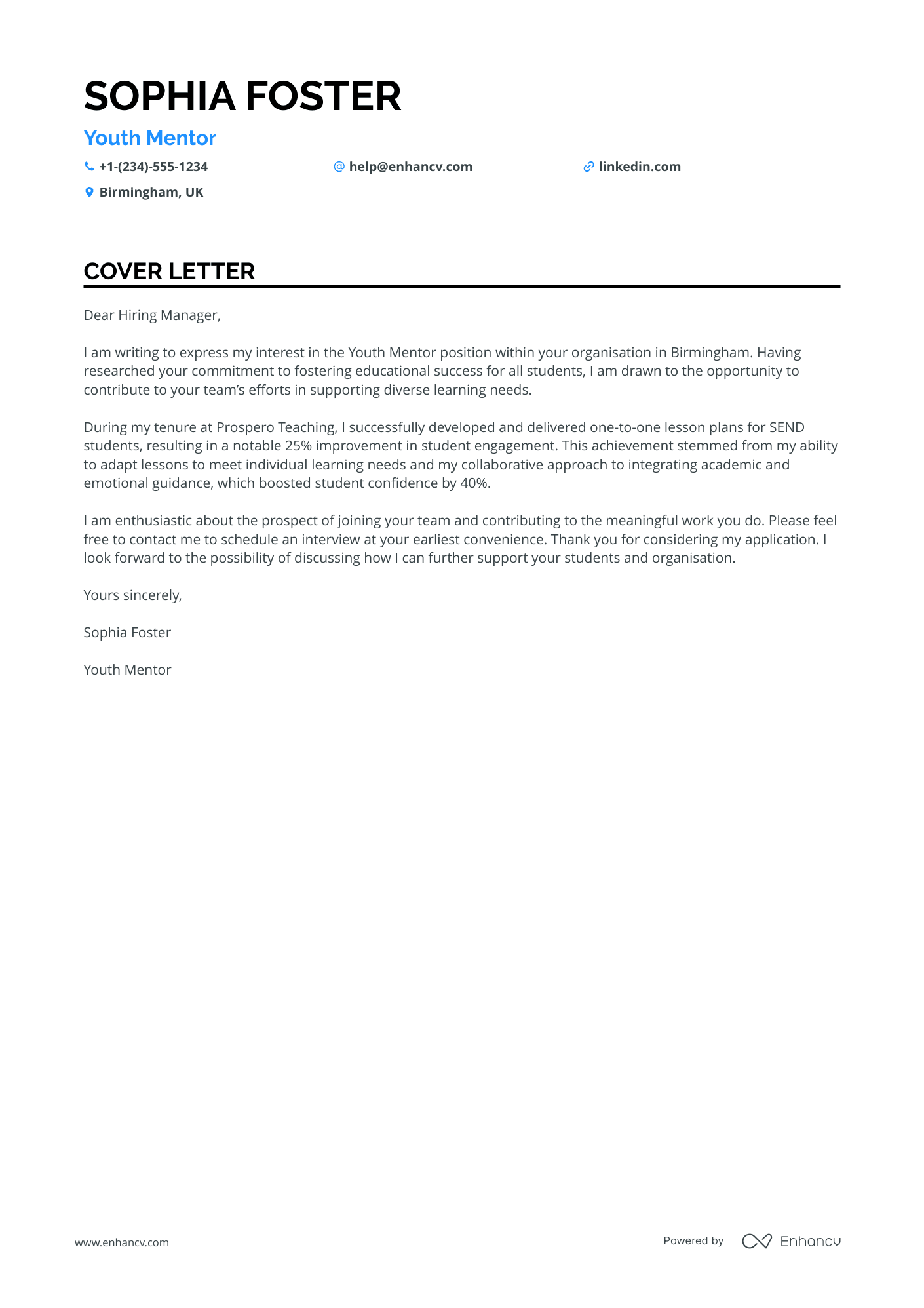 Youth Mentor Resume Example