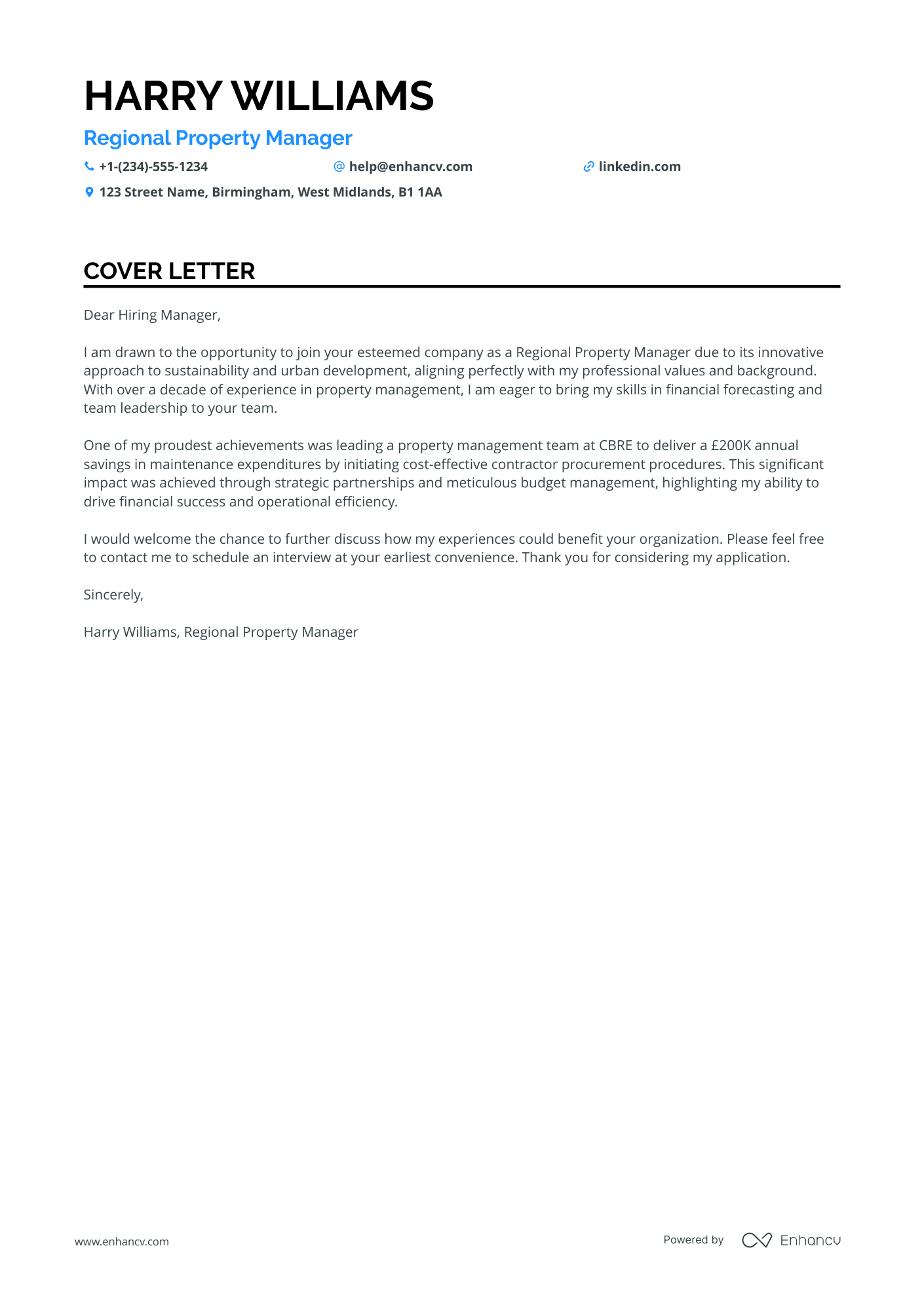 Regional Property Manager Resume Example