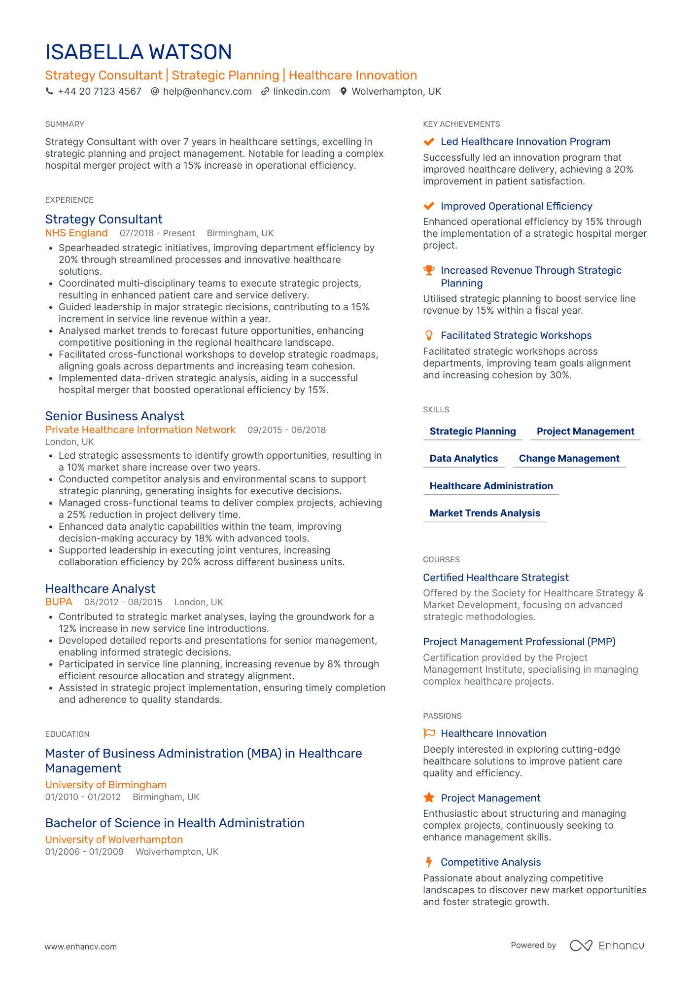 Executive Strategy Consultant Resume Example