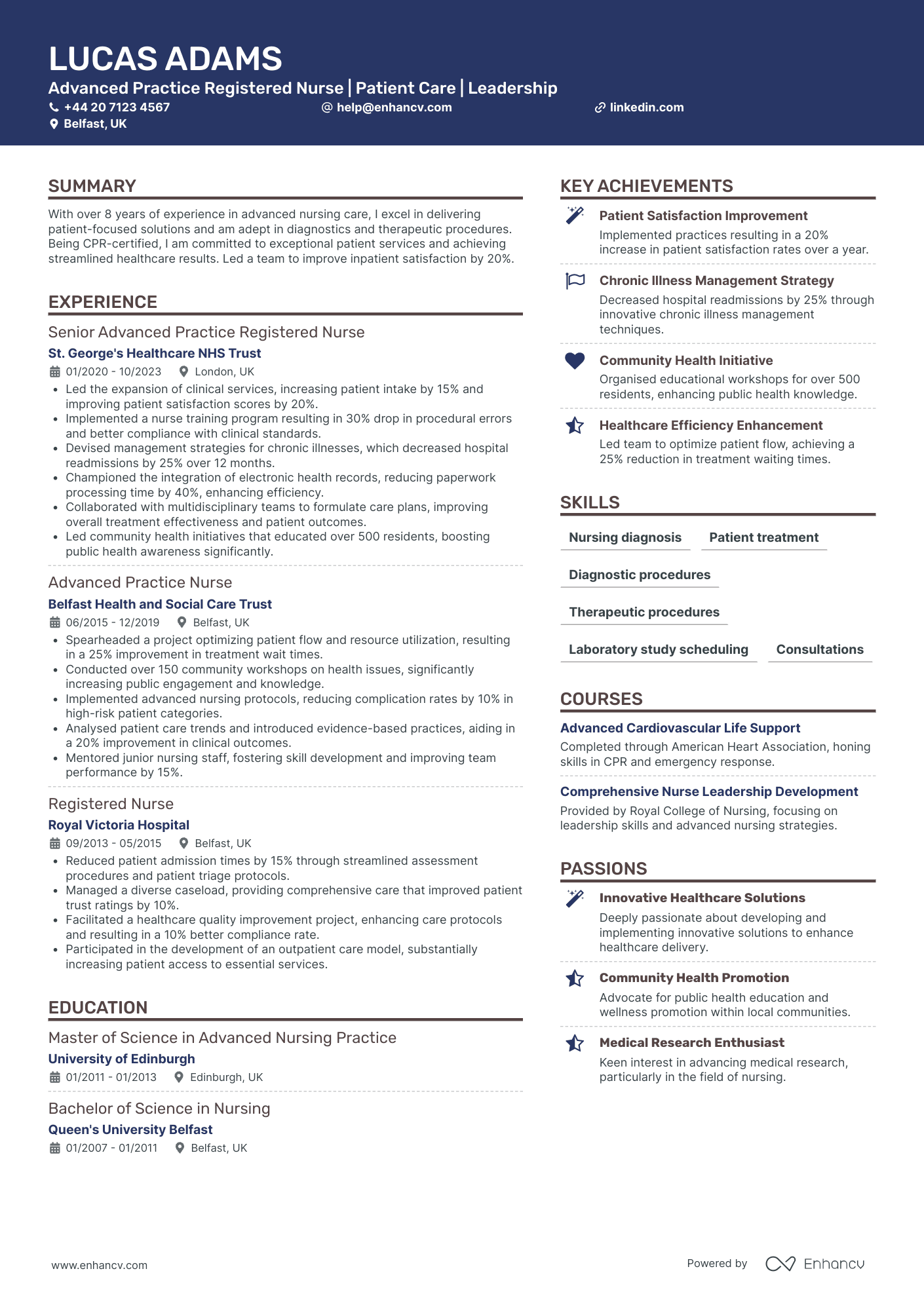 Advanced Practice Registered Nurse Resume Example