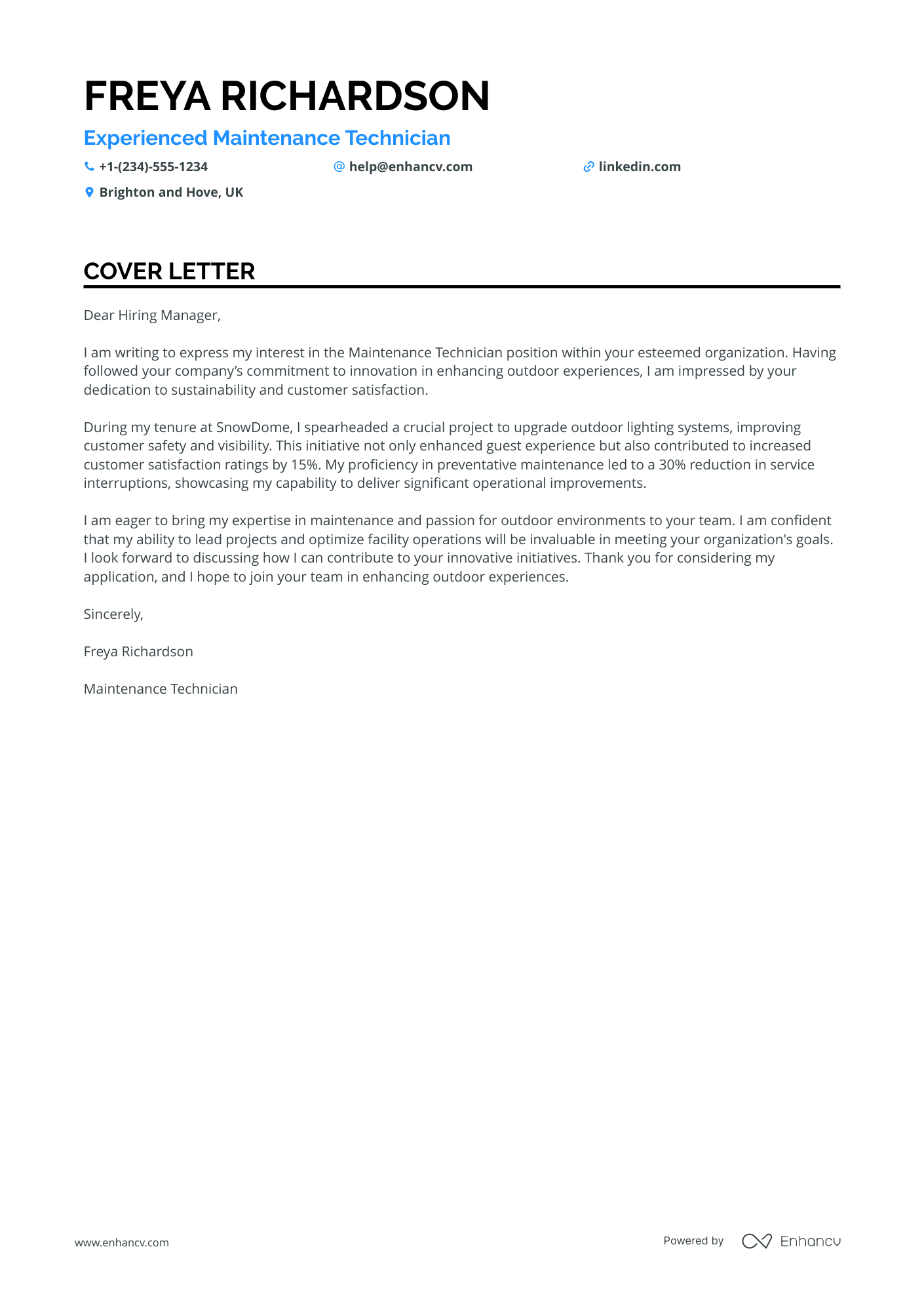 Experienced Maintenance Technician Resume Example