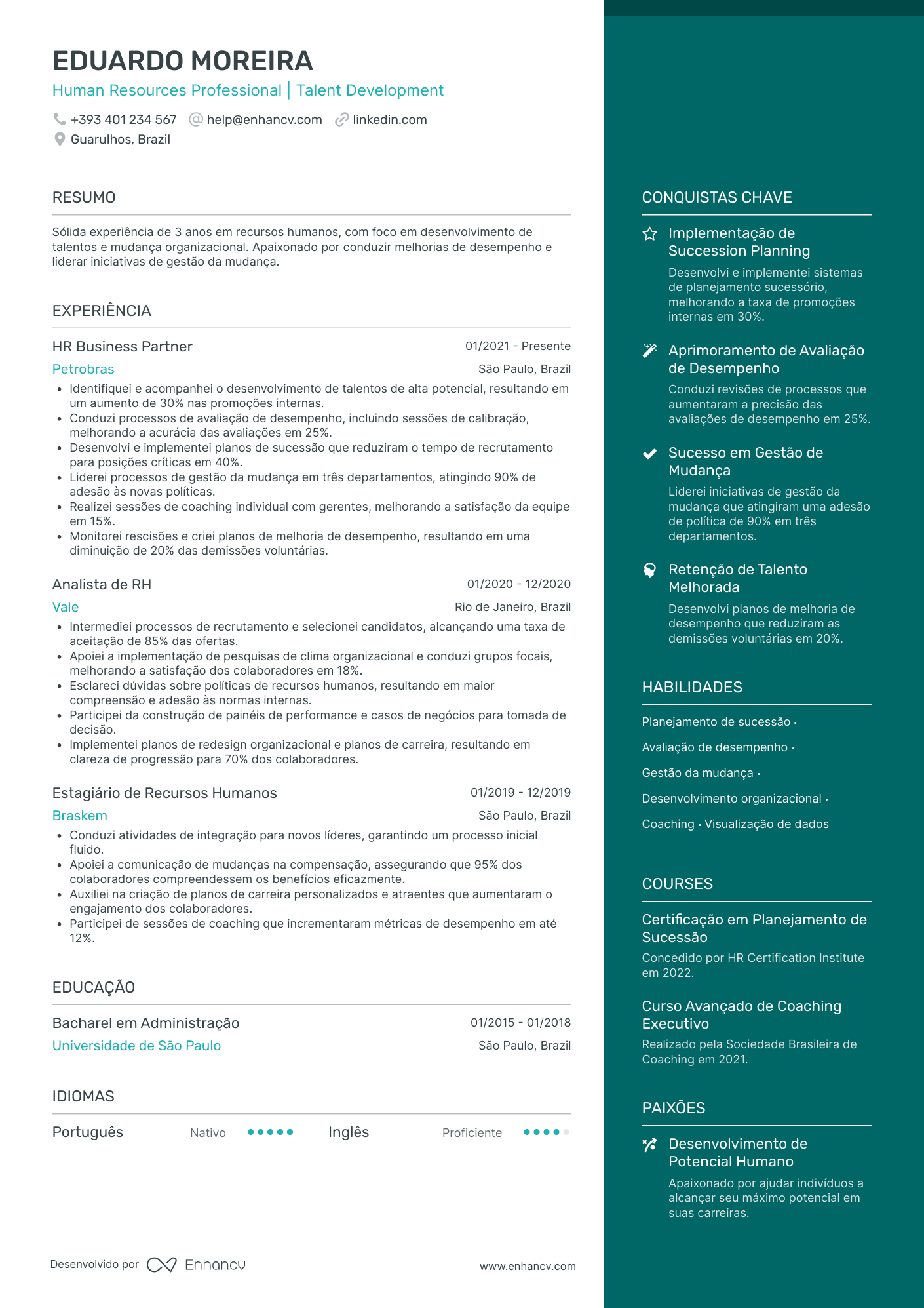 Currículo de RH Júnior Resume Example