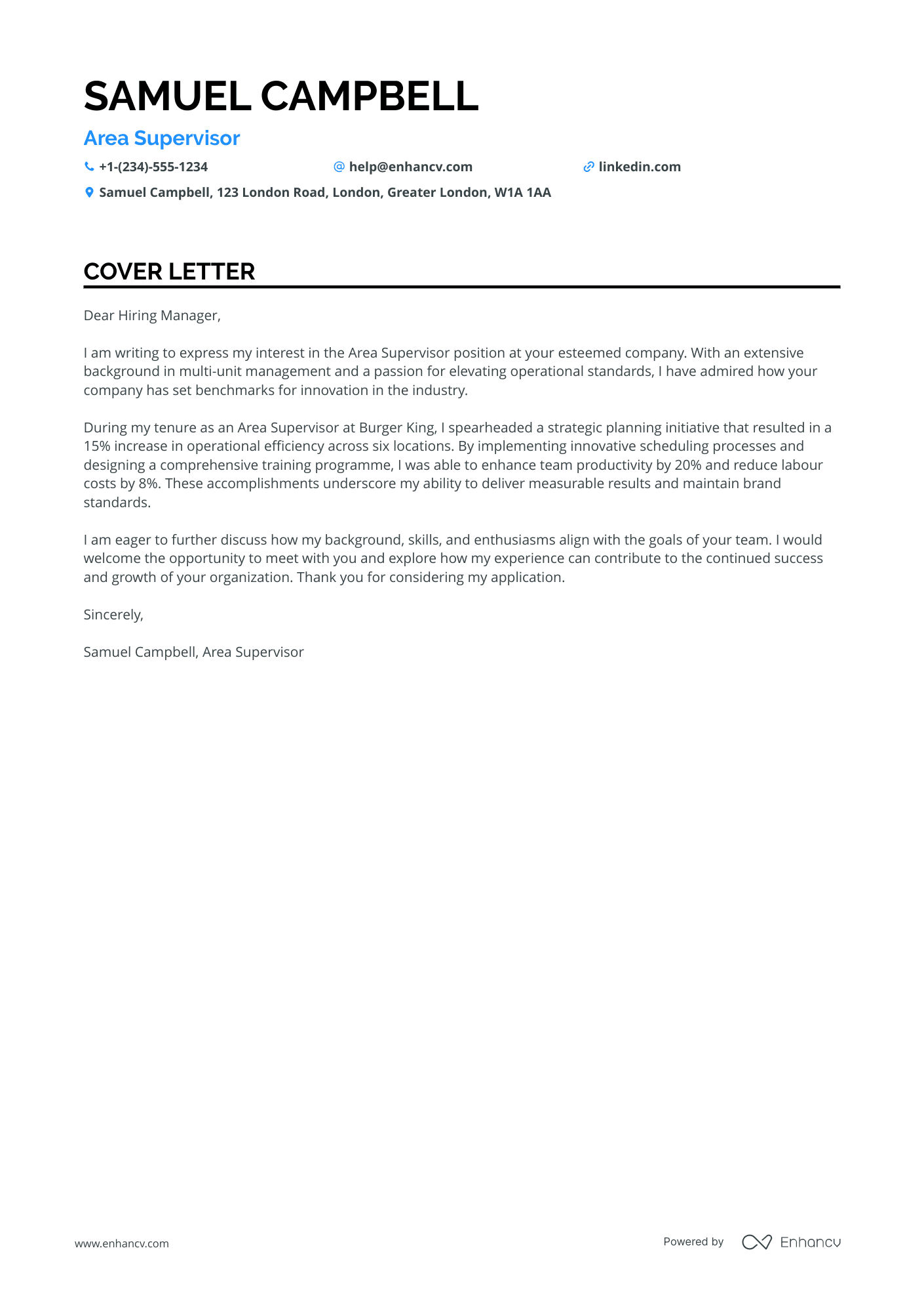 McDonalds Area Supervisor Resume Example