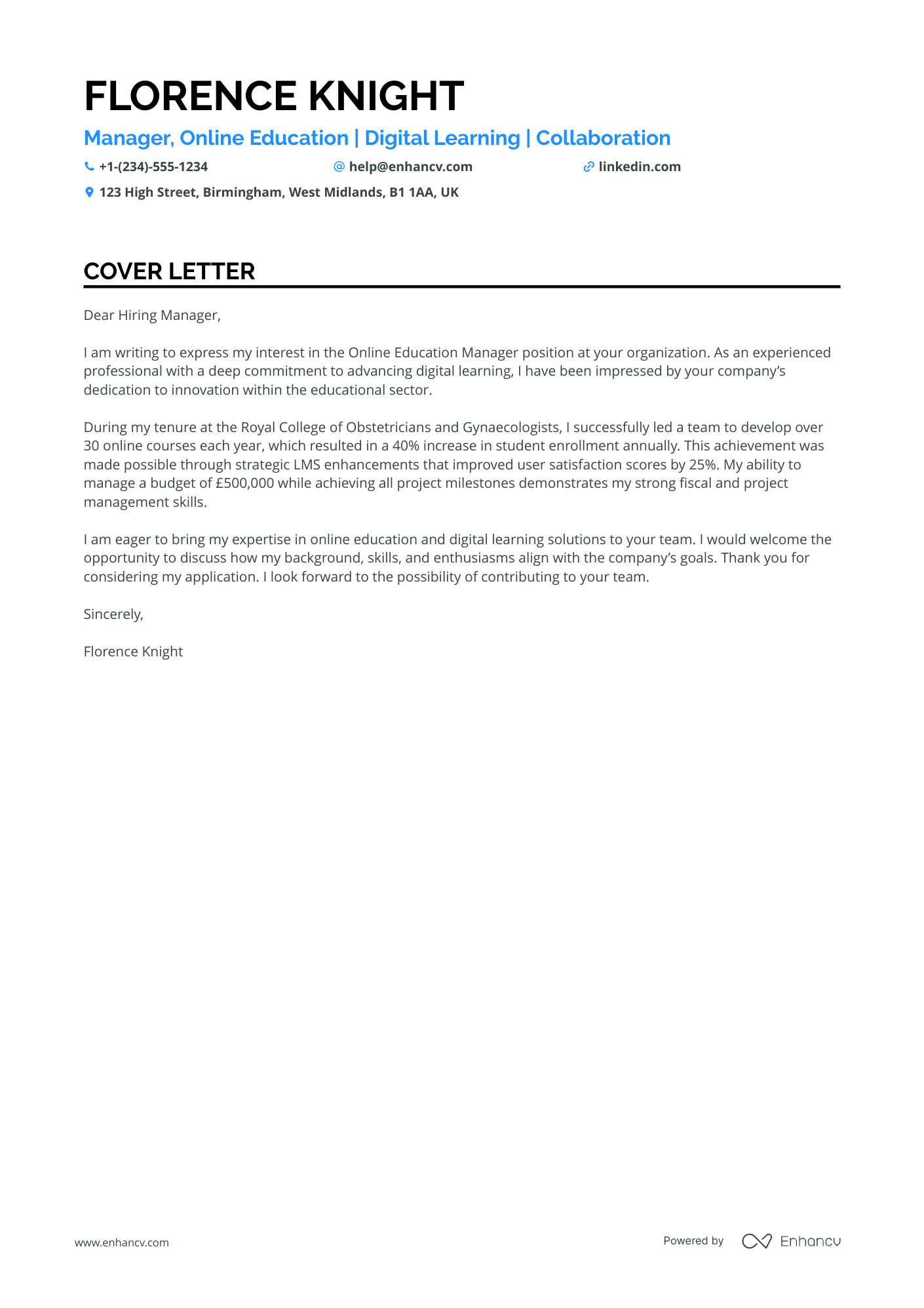 Risk Manager in Education Resume Example