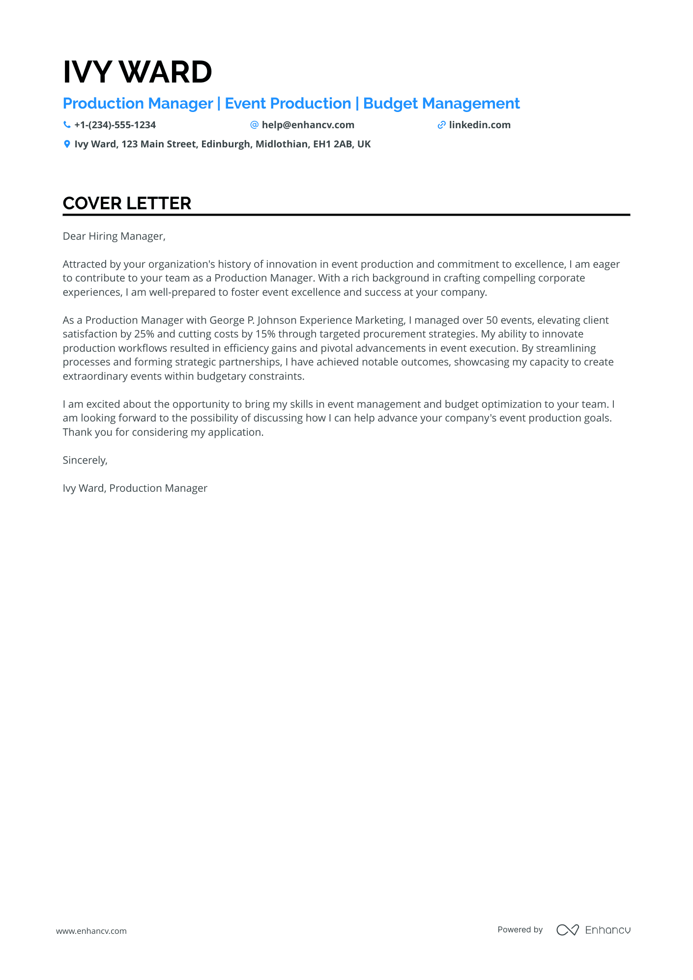 Events Production Manager Resume Example