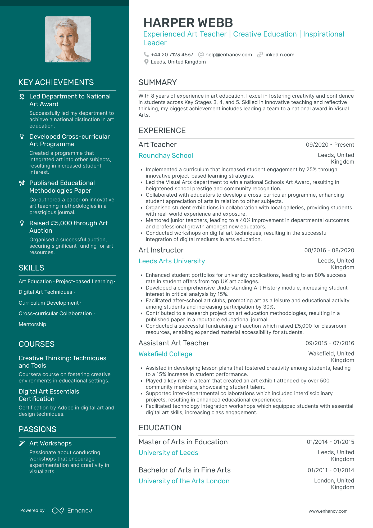 Senior Art Teacher Resume Example