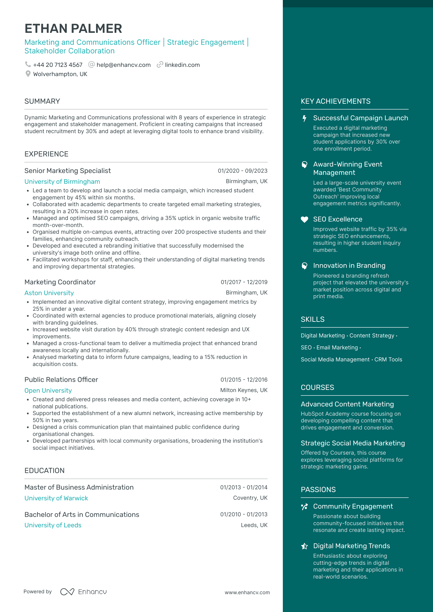 Marketing and Communications Officer Resume Example