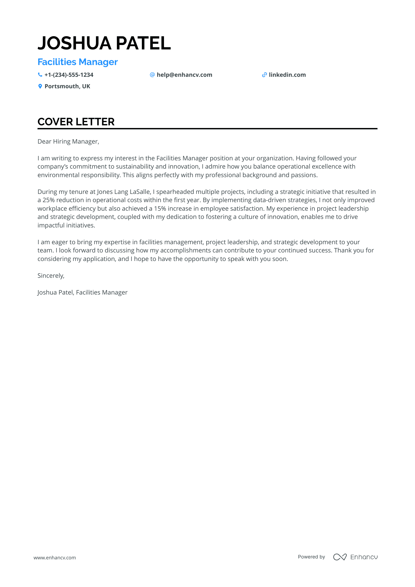 Property Facilities Manager Resume Example