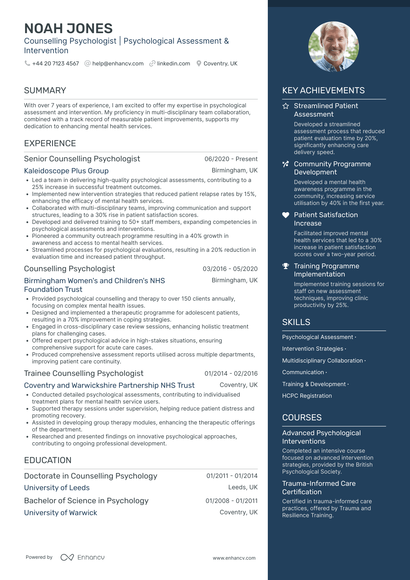 Counselling Psychologist Resume Example