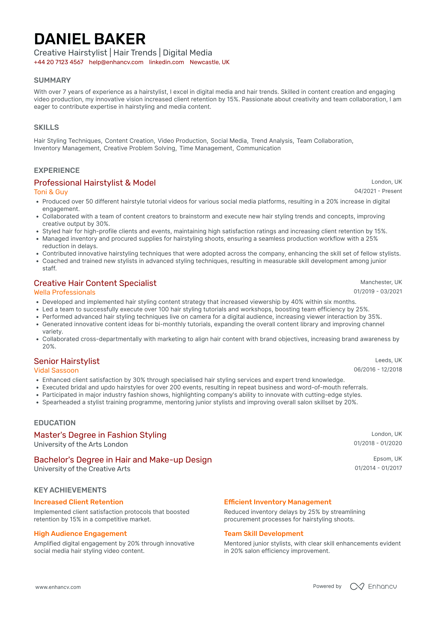 Celebrity Hairdresser Resume Example