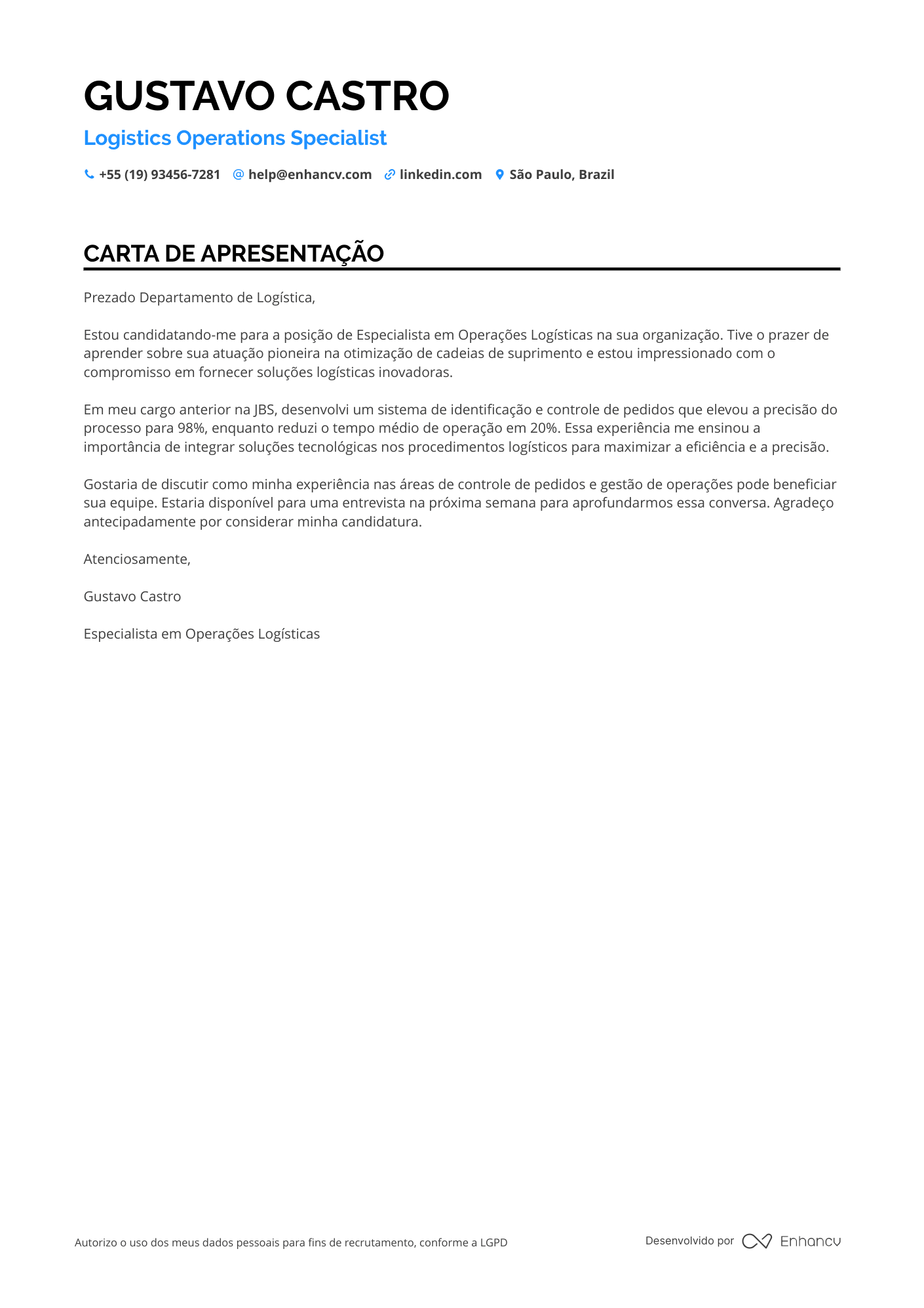 Operador de Empilhadeira Sênior Resume Example