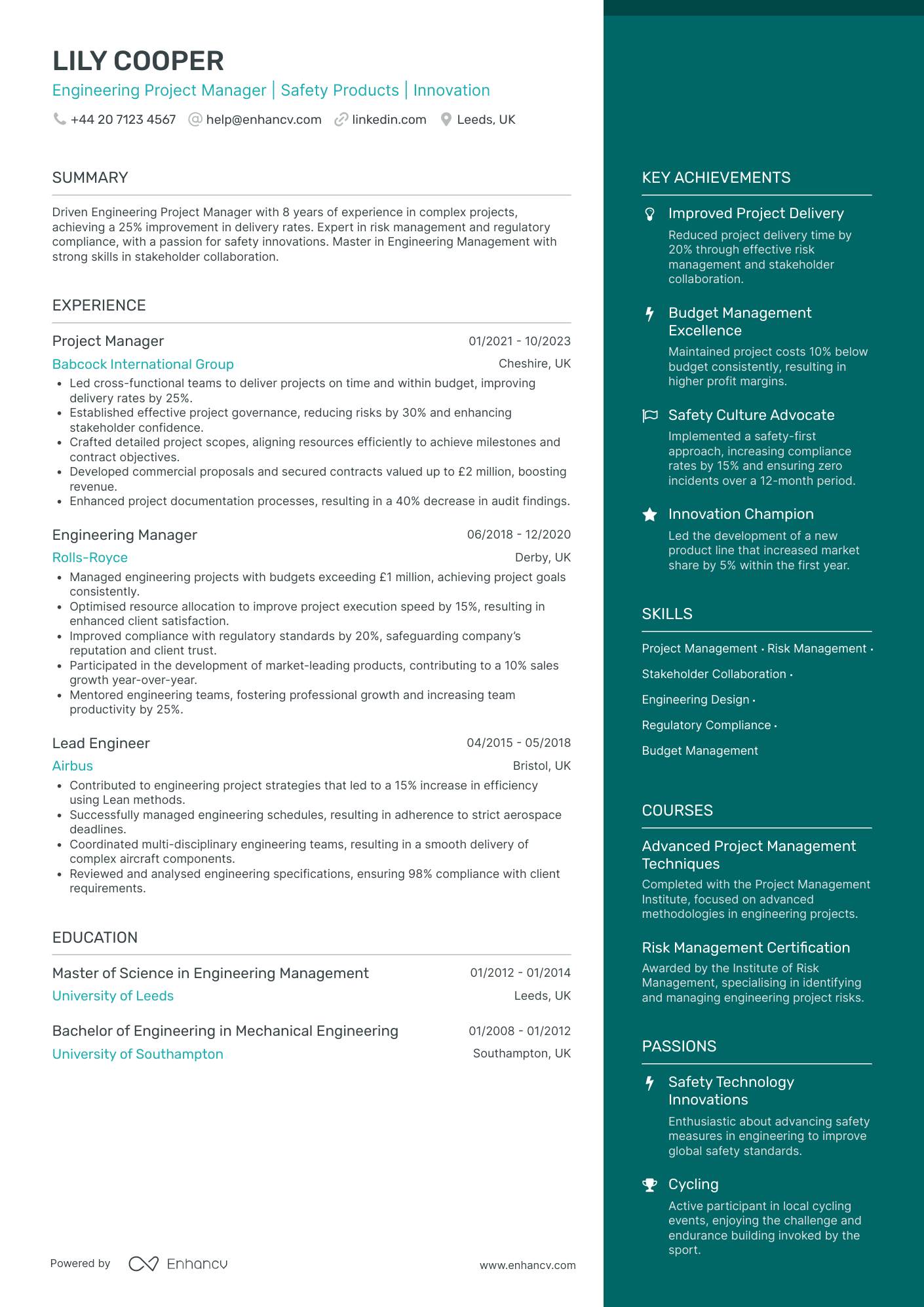 Aerospace Engineering Project Manager Resume Example