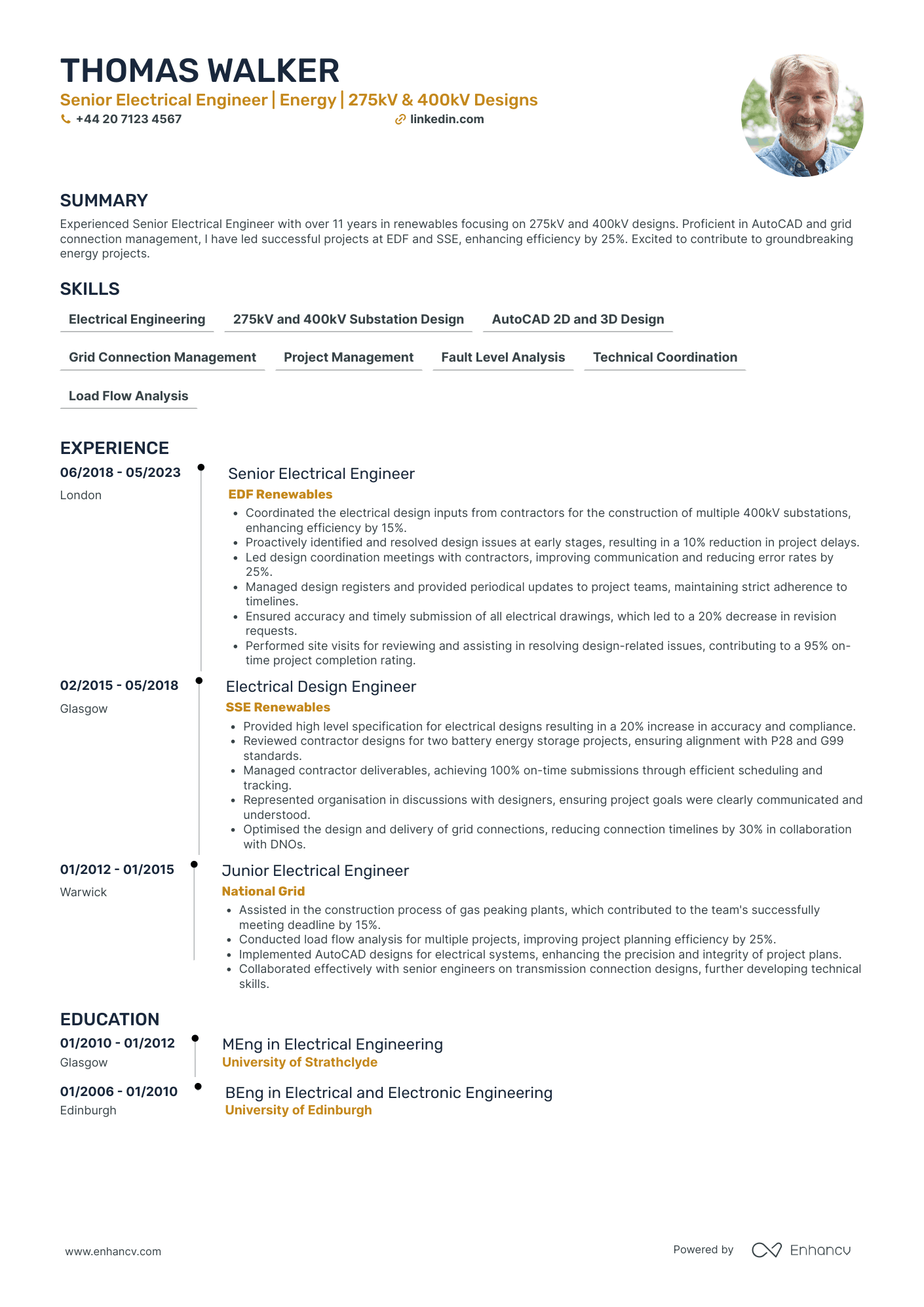 Senior Electrical Engineering Analyst Resume Example