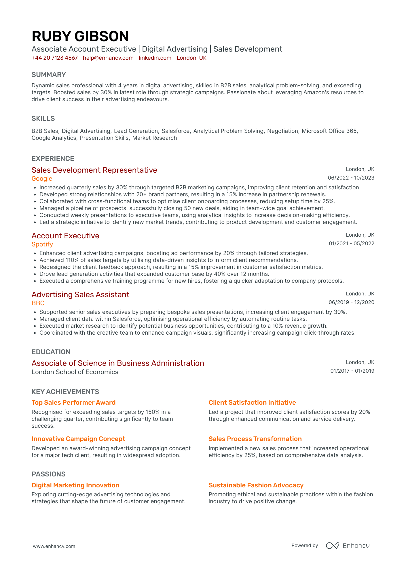 Entry Level Advertising Associate Resume Example