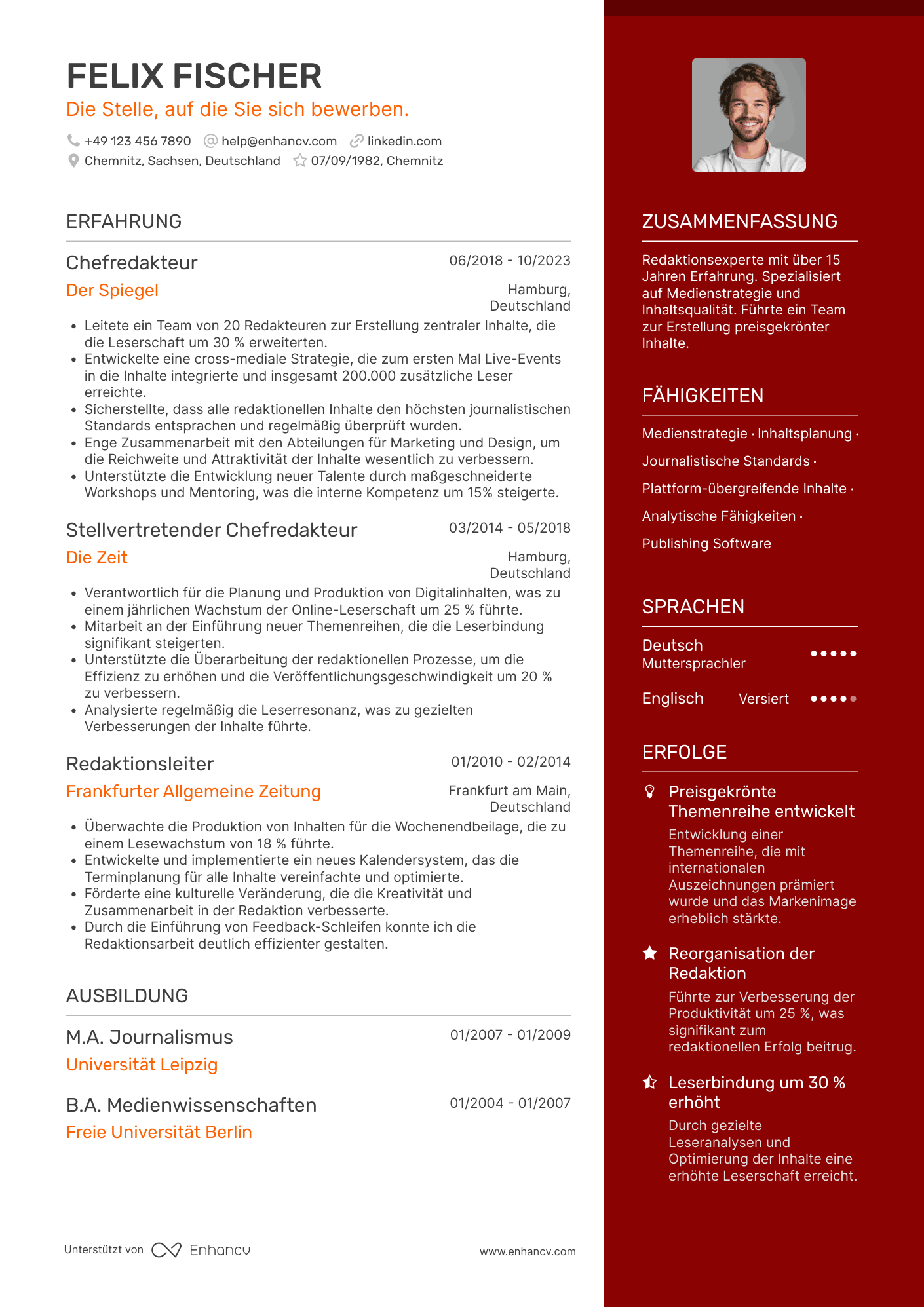 Lebenslauf als Chefredakteur Resume Example
