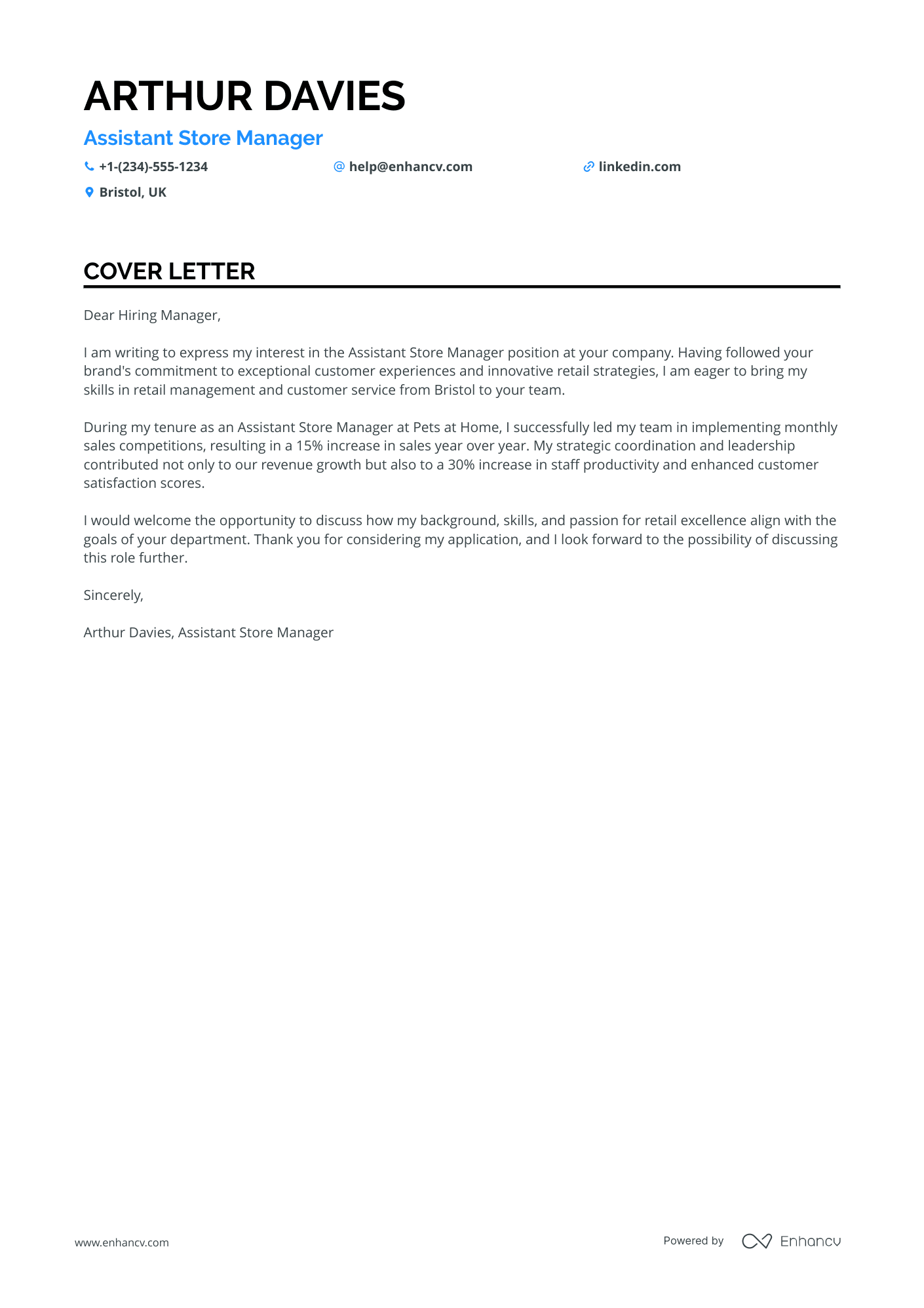Retail Assistant Manager in Pet Supplies Resume Example